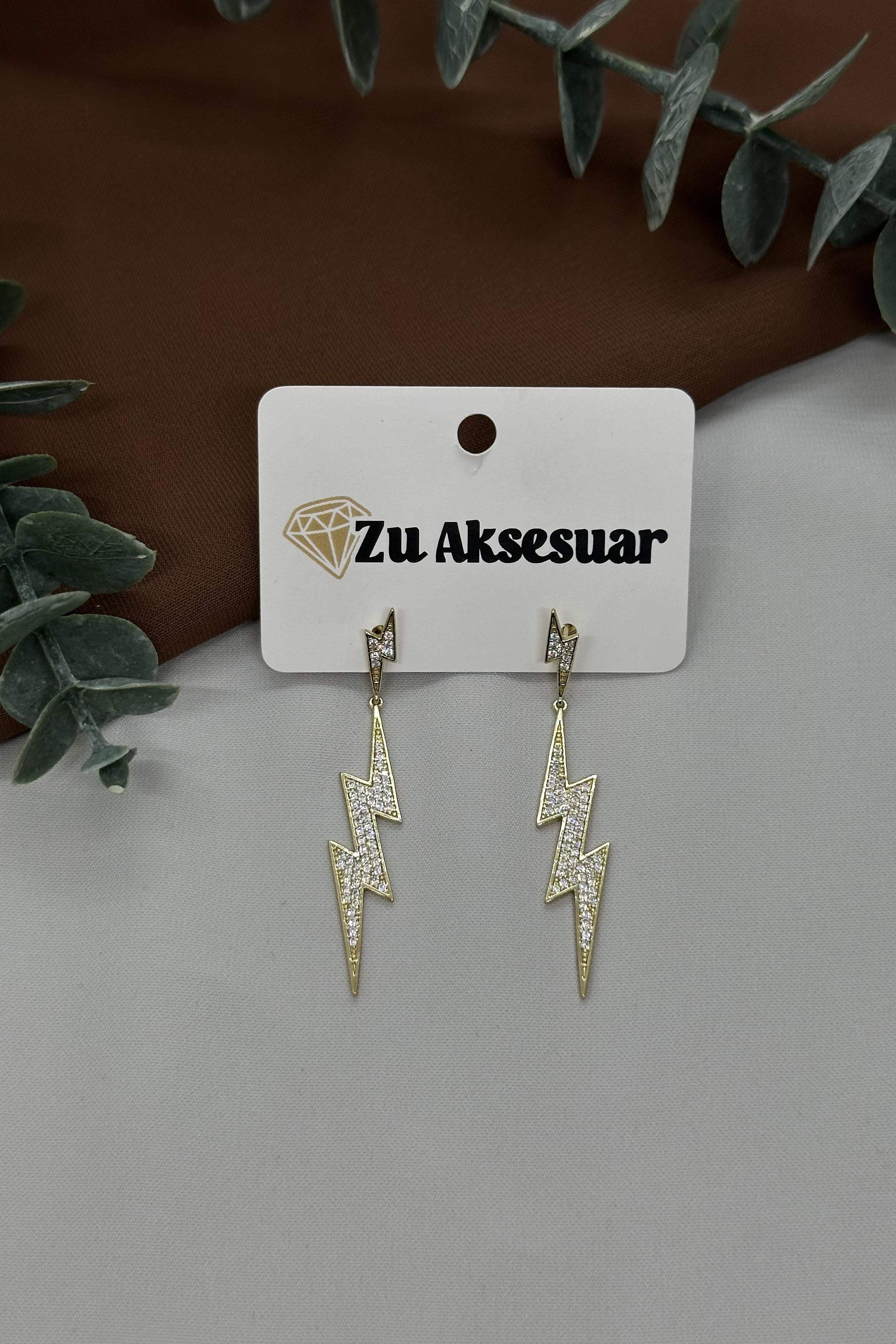 Taşlı Şimşek Model Gold Vıp Küpe