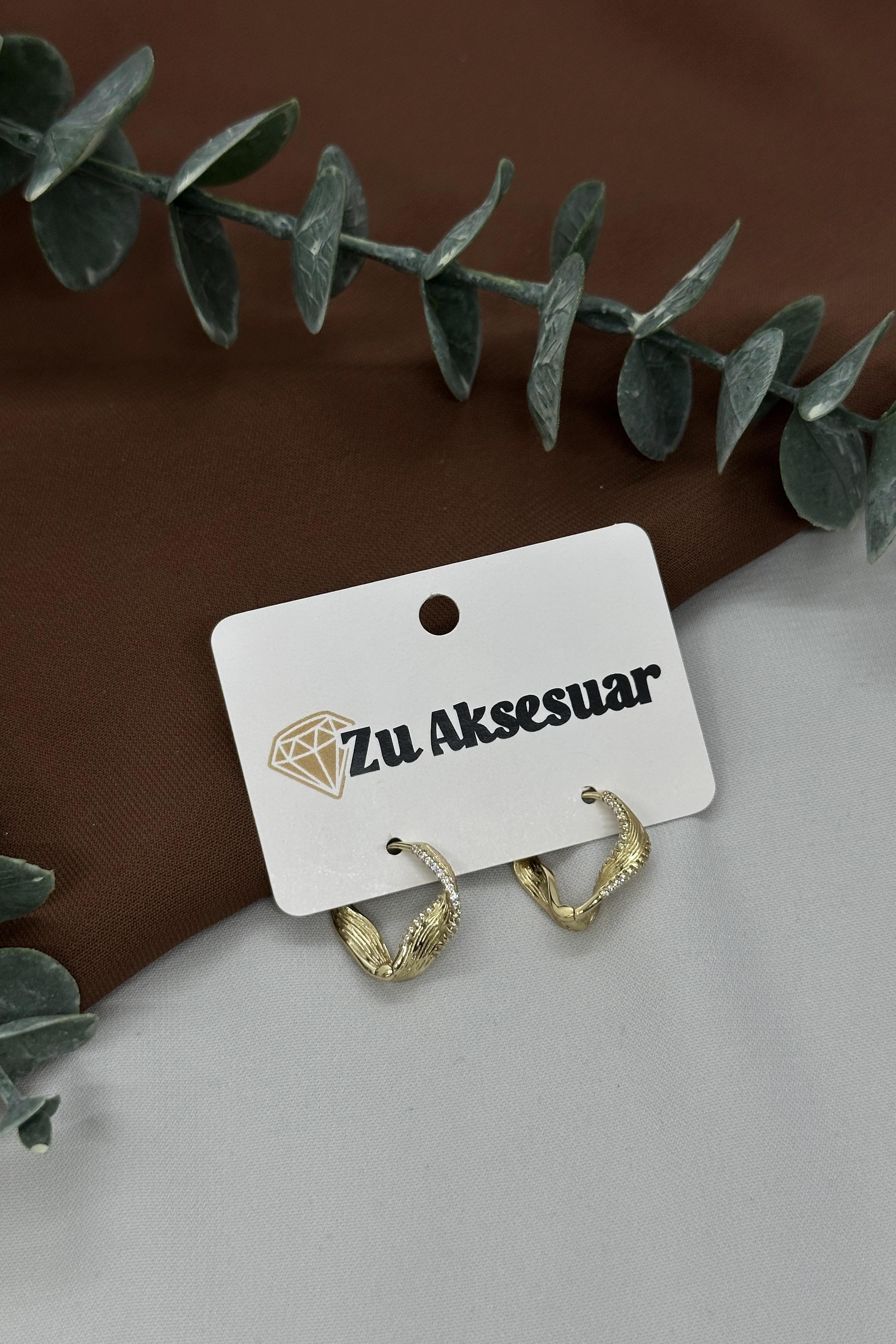 Taşlı Halka Gold Vıp Küpe