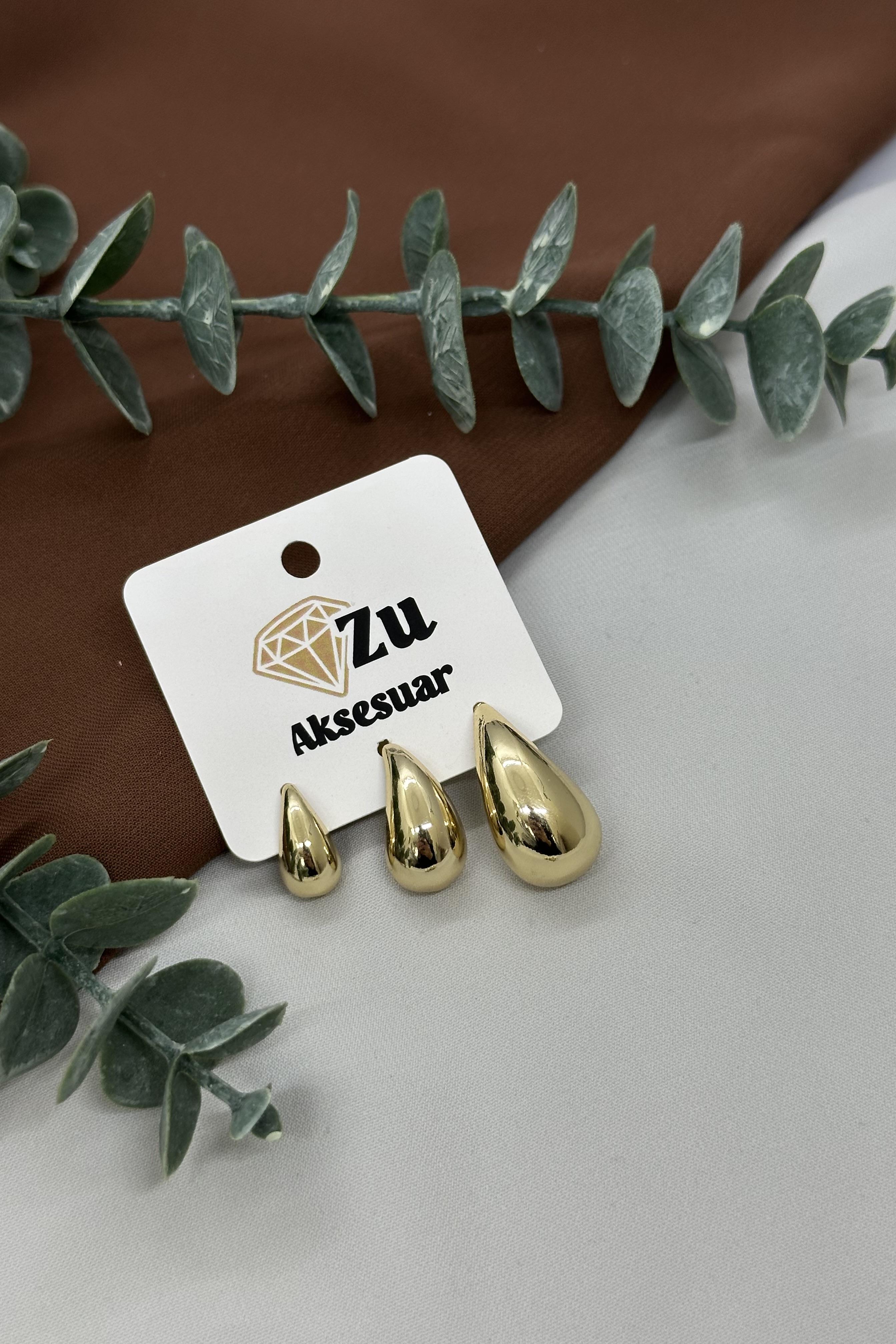 Damla Üçlü Gold Vıp Küpe Set