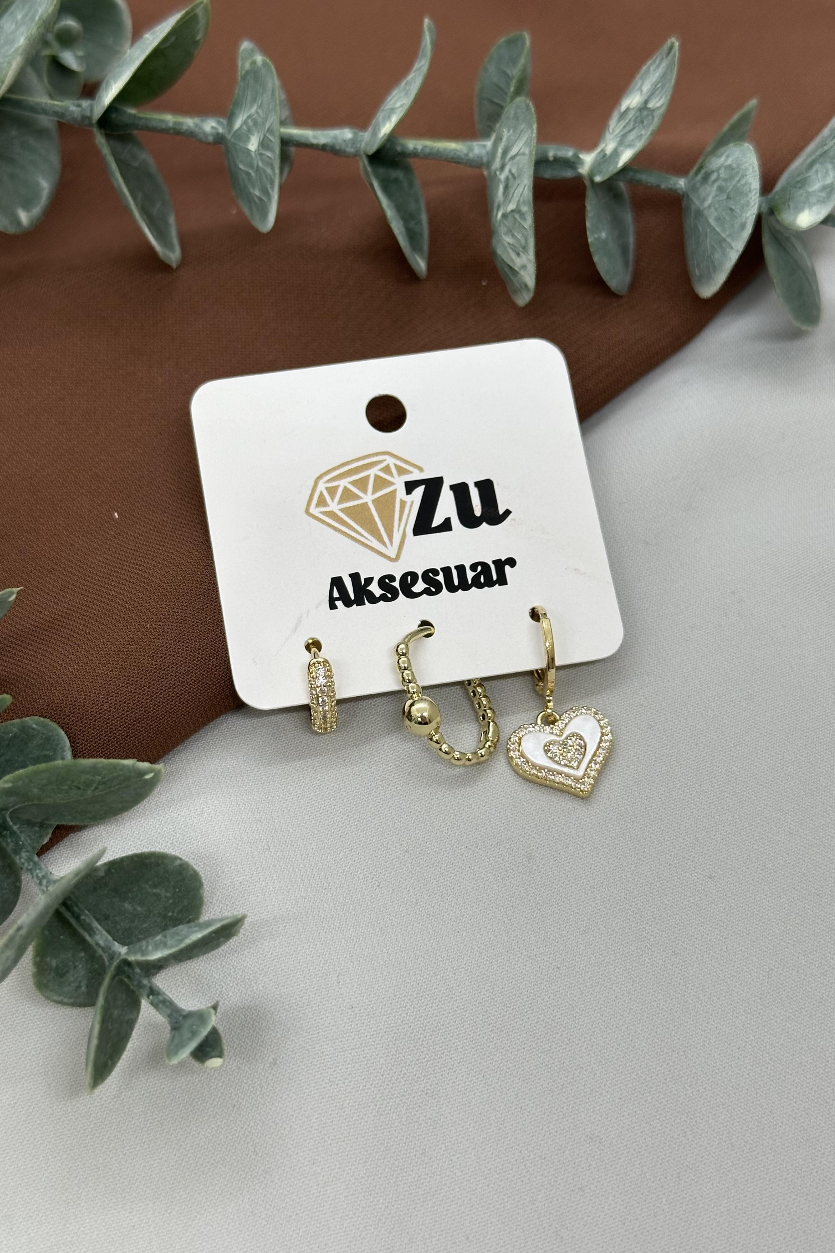 Kalpli Gold Vıp Üçlü Küpe Set