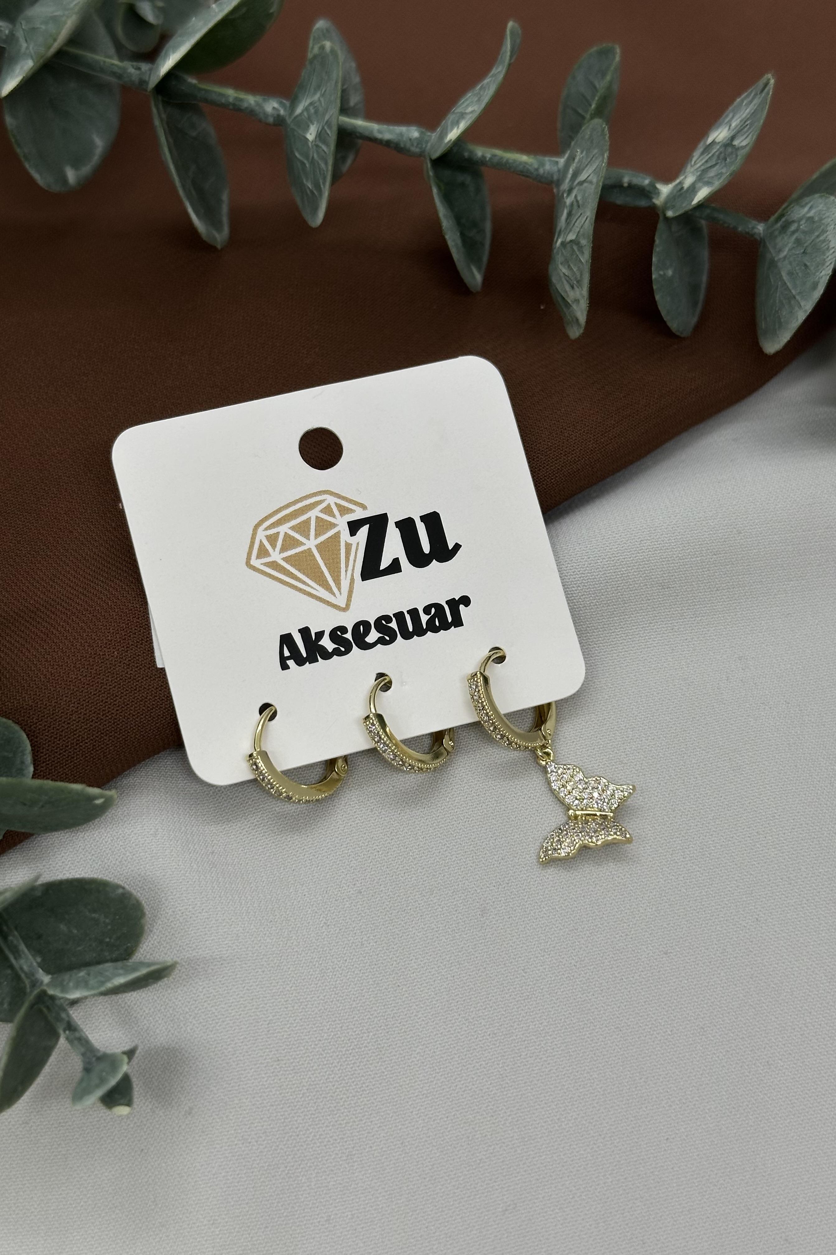Kelebek Gold Vıp Üçlü Küpe Set