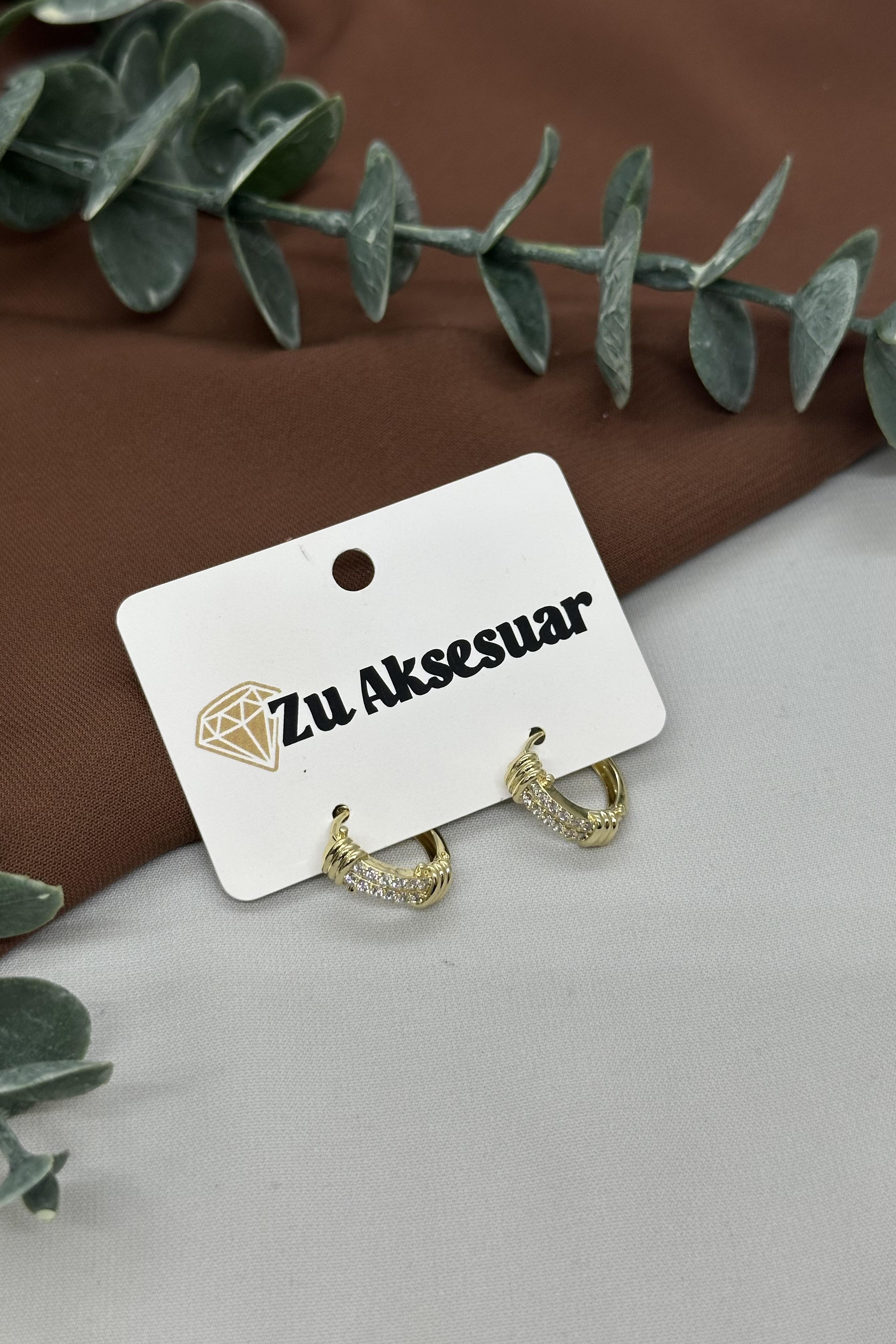 Taşlı Gold Vıp Halka Küpe