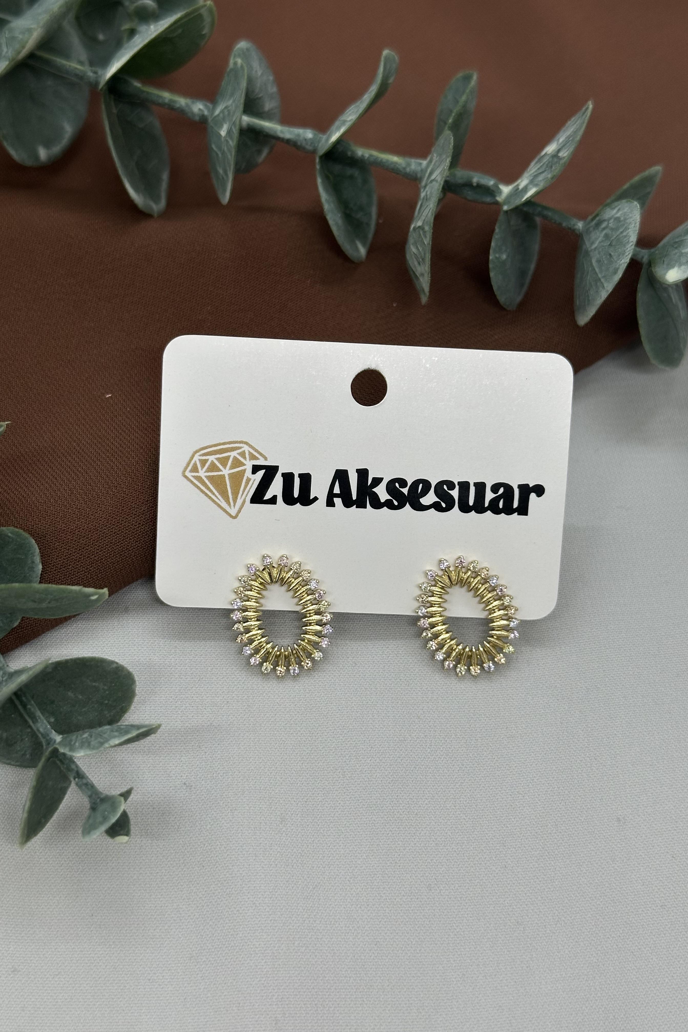 Renkli Taşlı Gold Vıp Küpe
