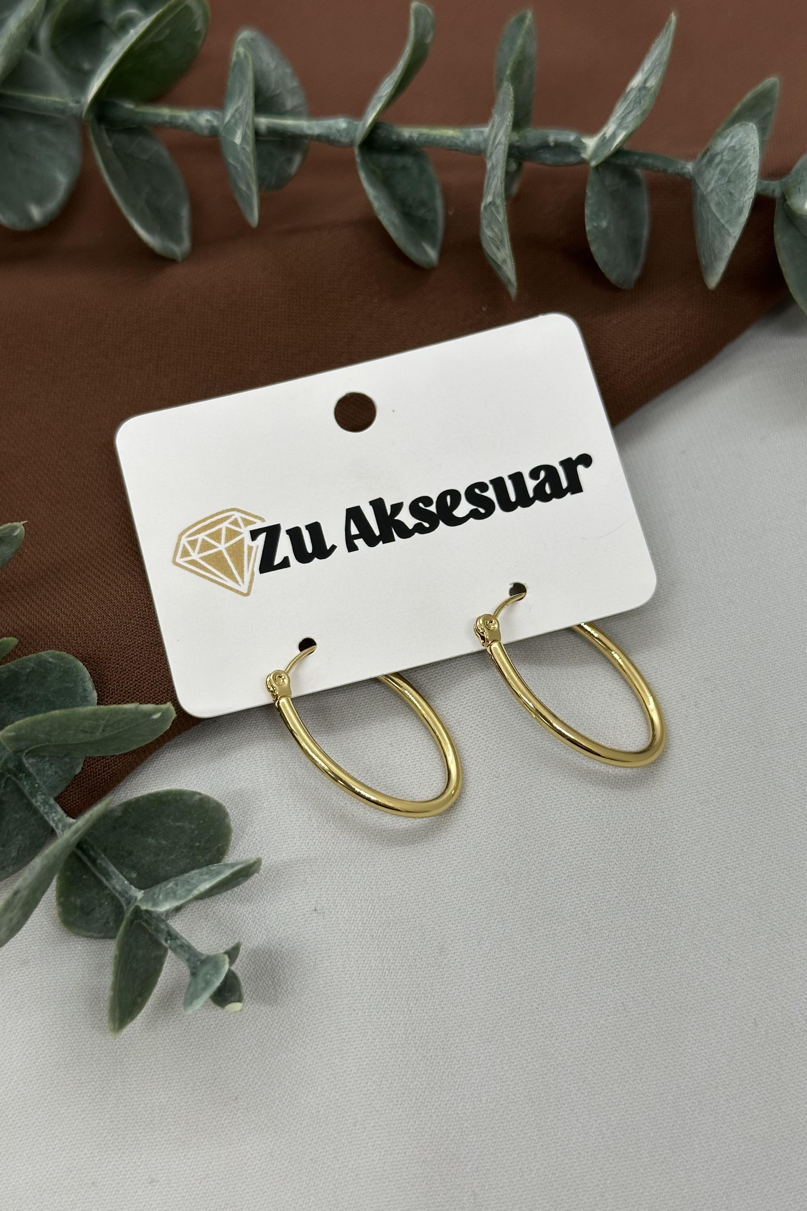 Uzun Halka Gold Çelik Küpe