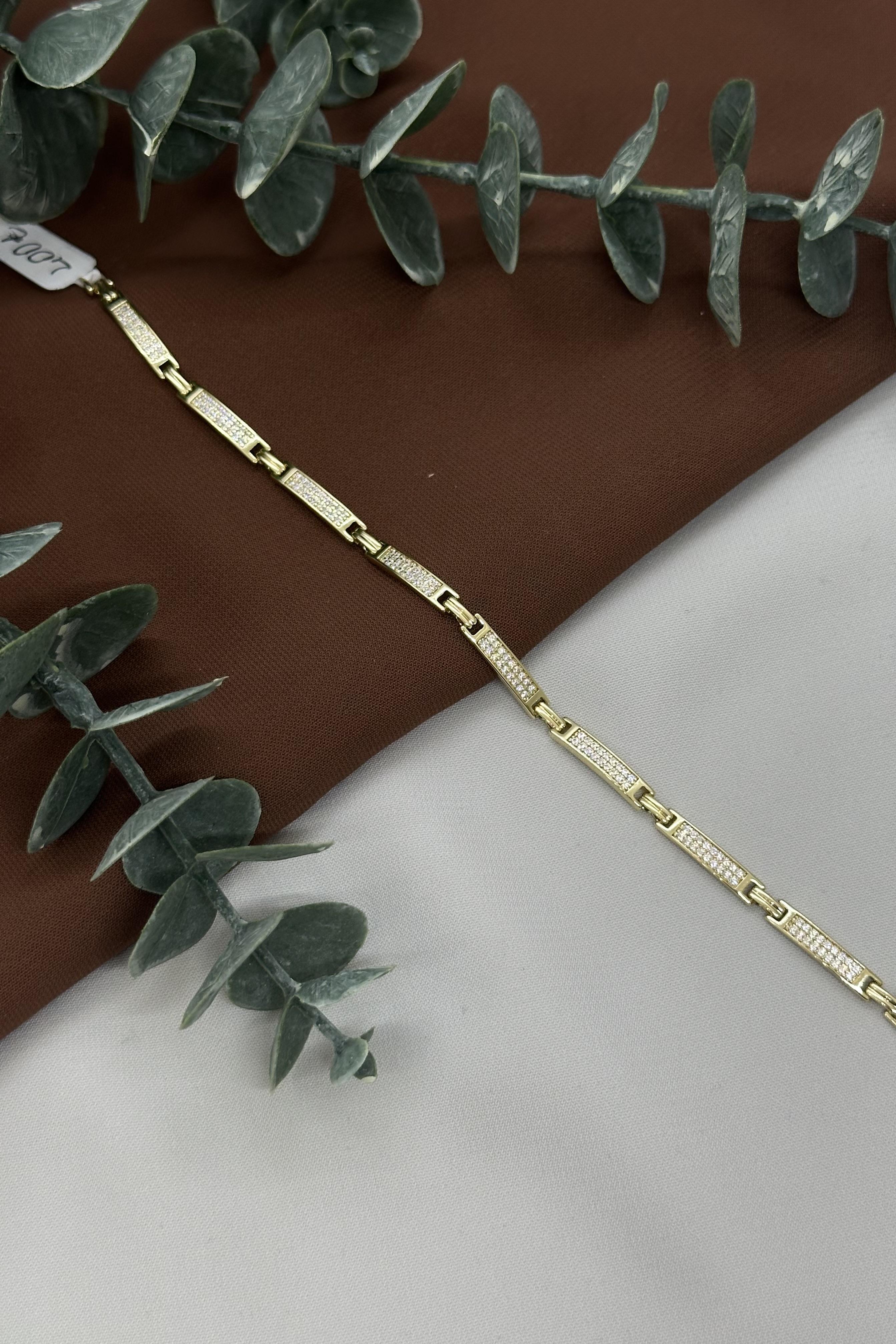 Dikdörtgen Taşlı Gold Vıp Bileklik