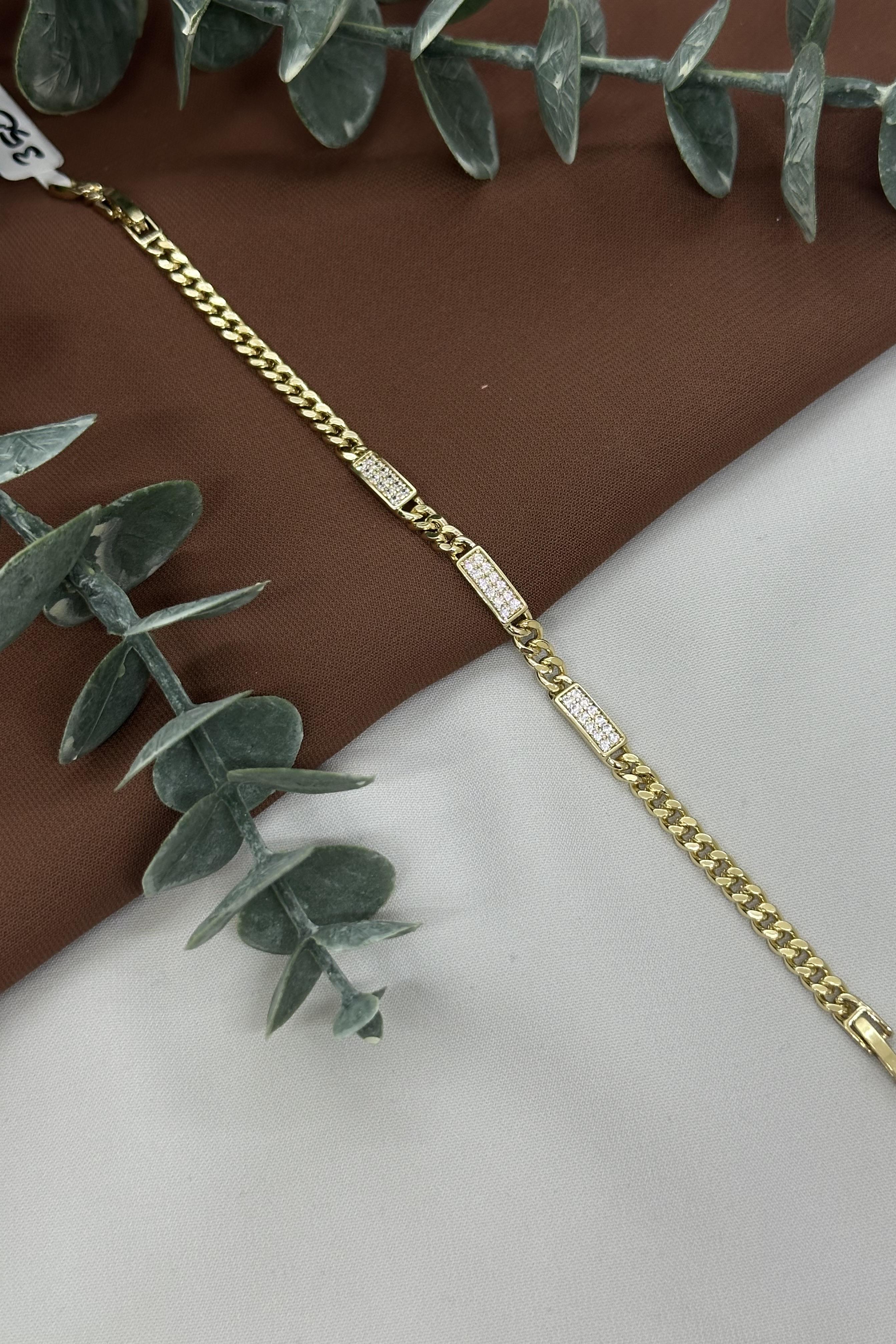 Zincir Taşlı Gold Vıp Bileklik