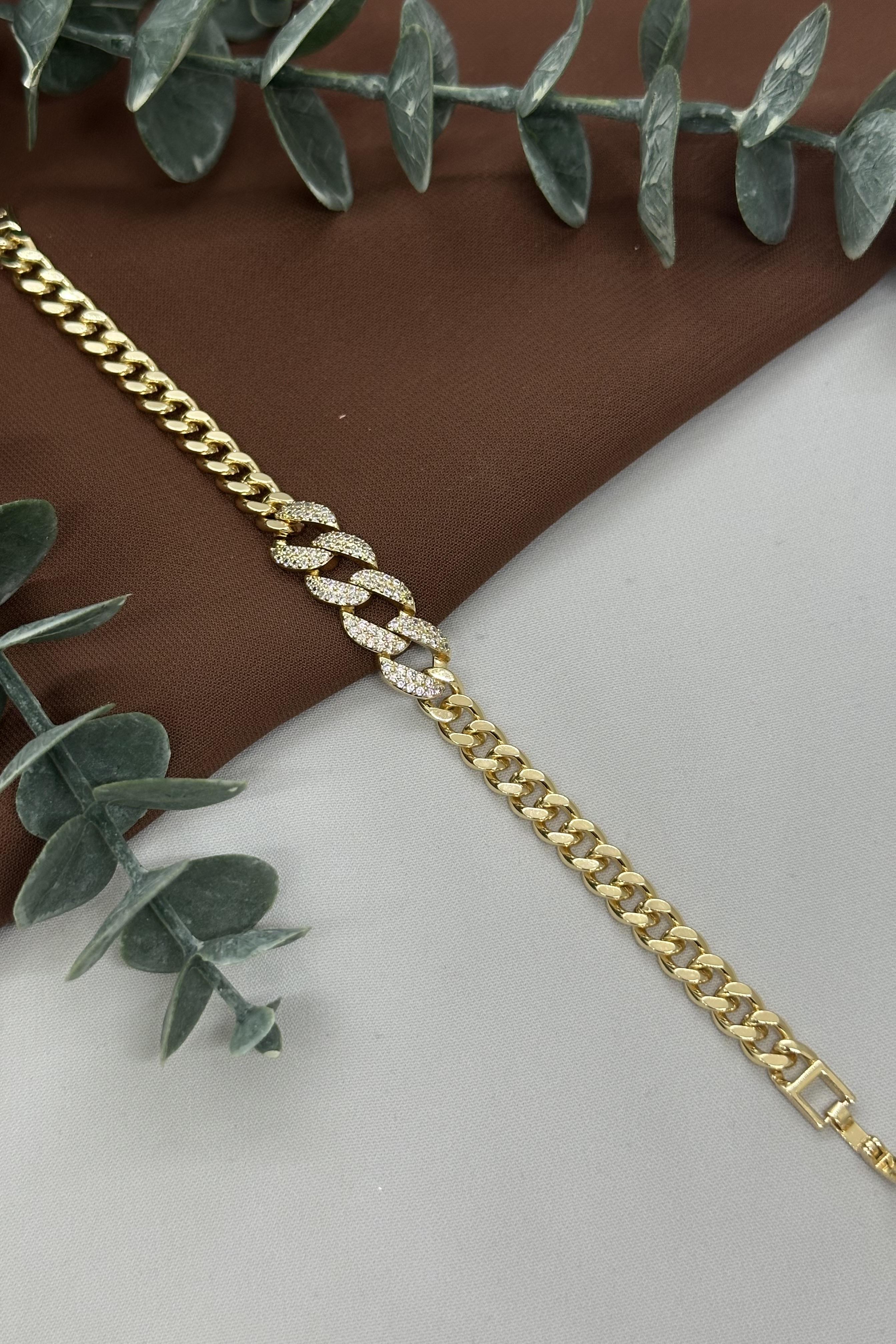 Halka Taşlı Gold Vıp Bileklik