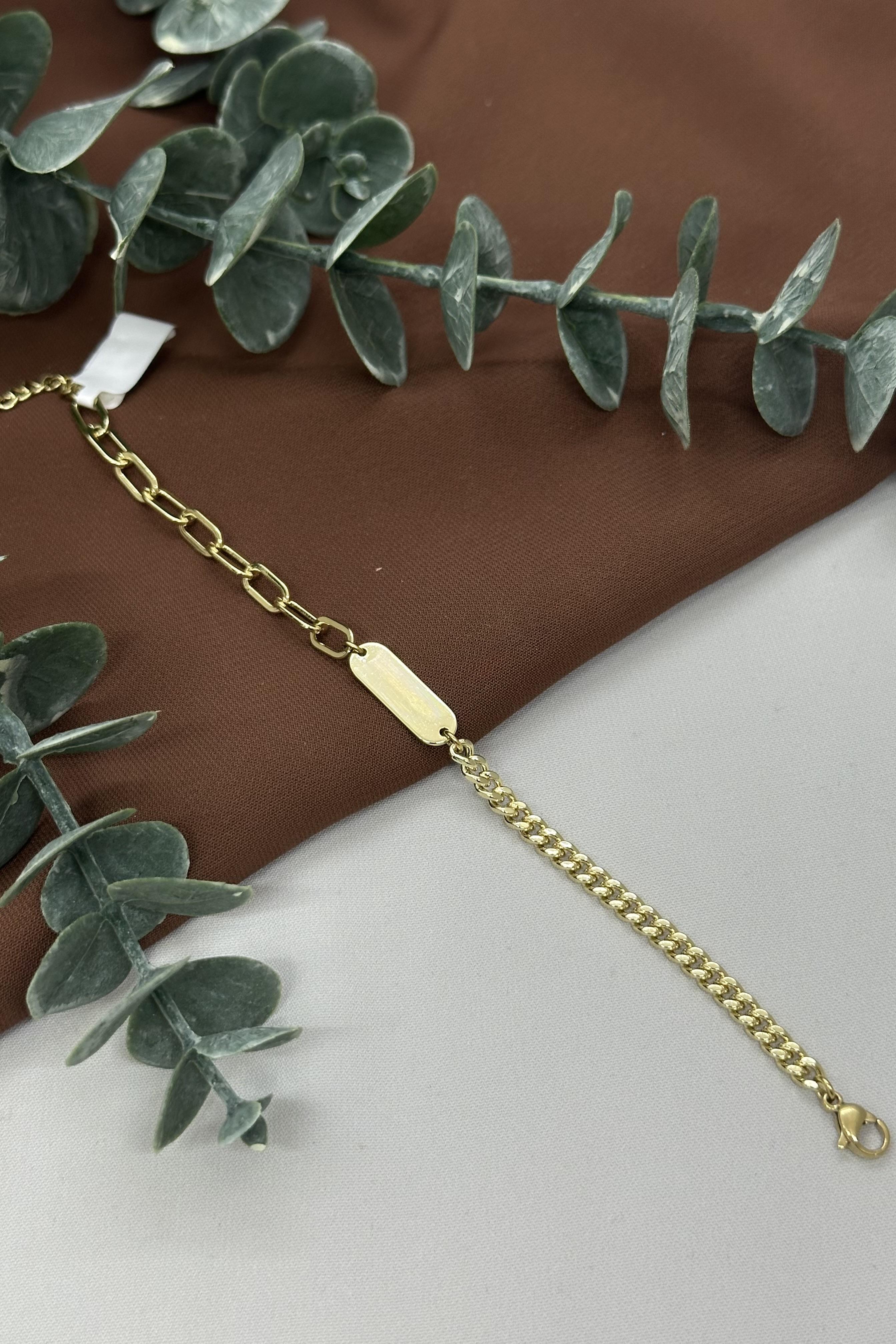 Plakalı Zincir Gold Vıp Bileklik