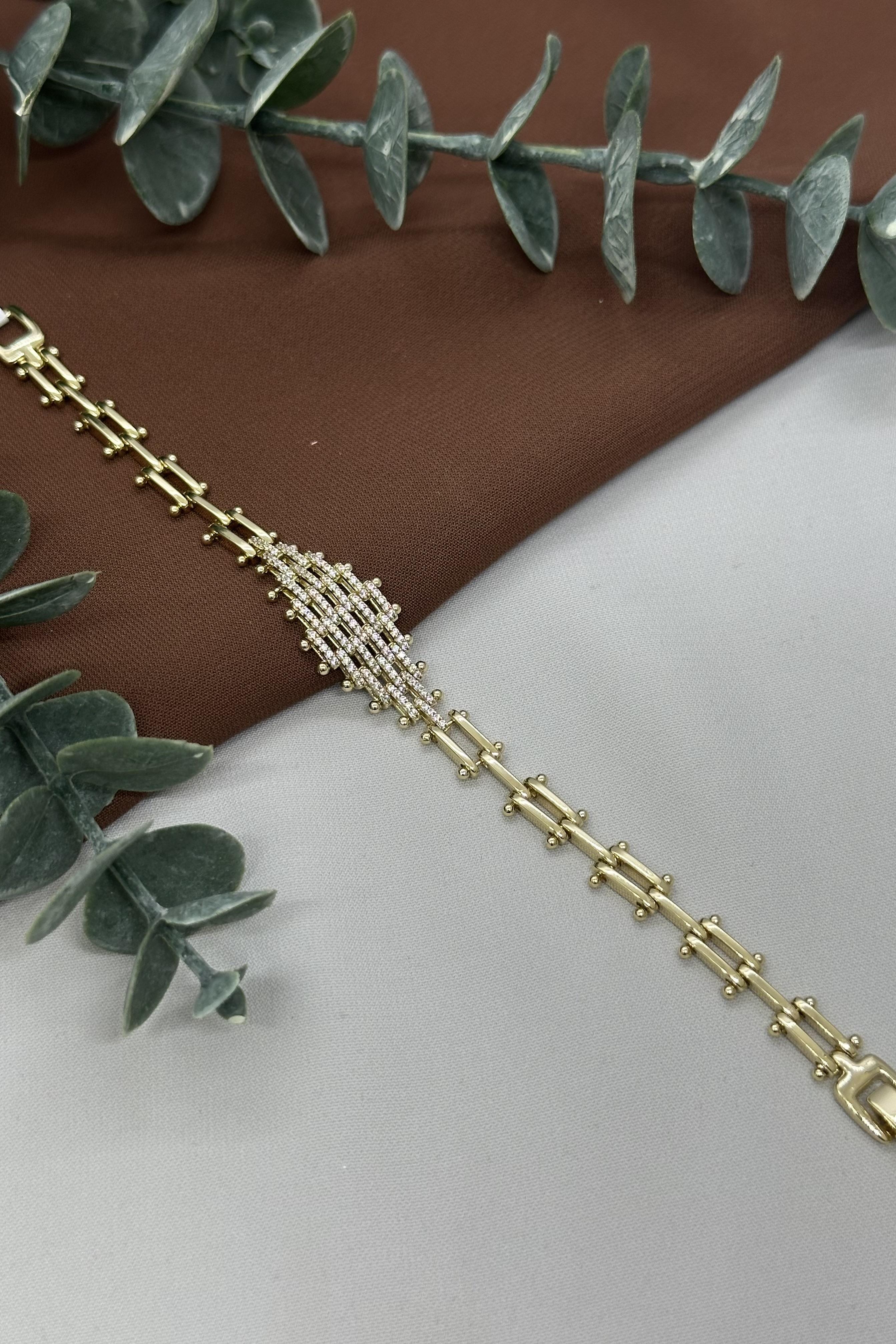 Taşlı Prizma Model Gold Vıp Bileklik