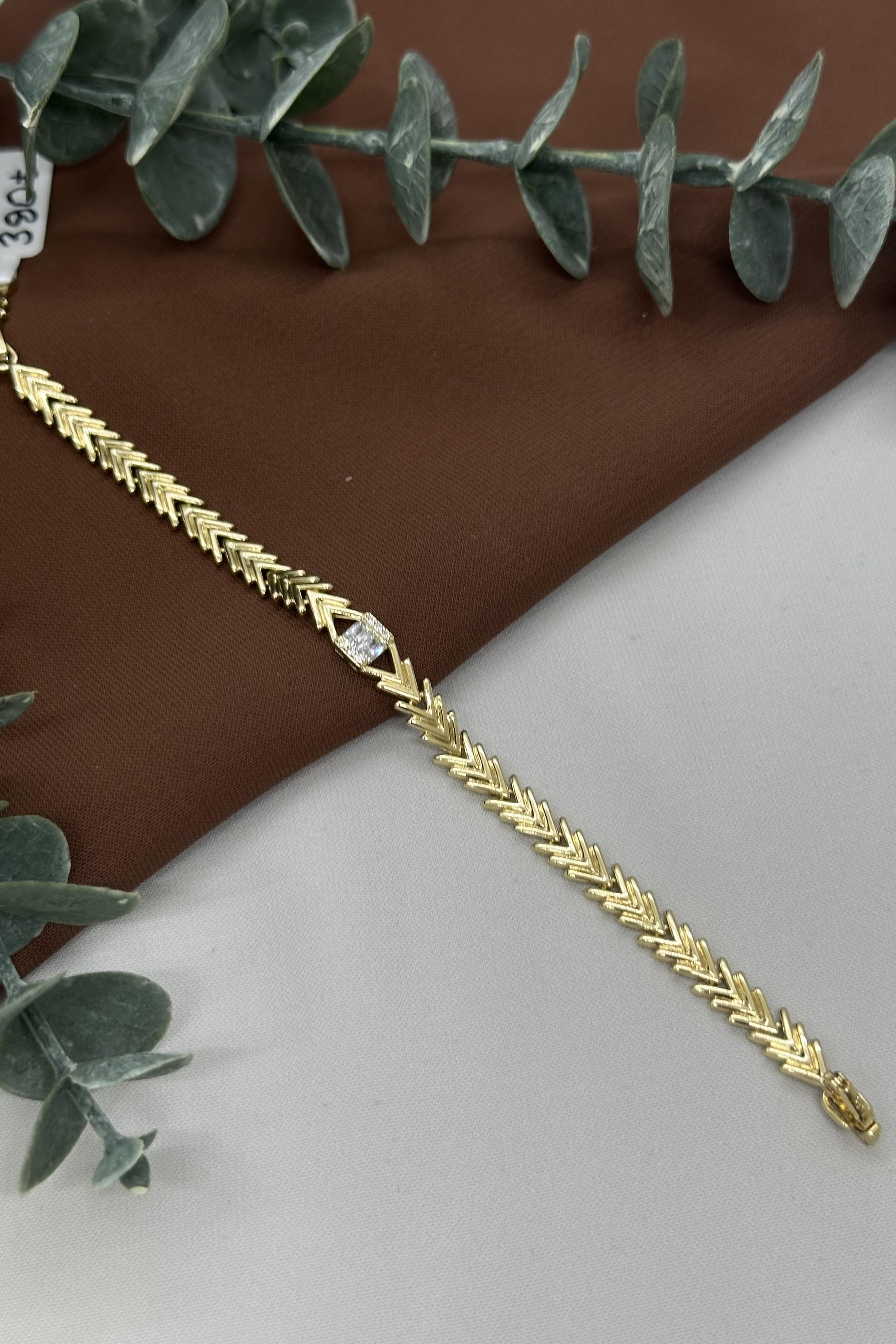 Taşlı Başak Model Gold Vıp Bileklik