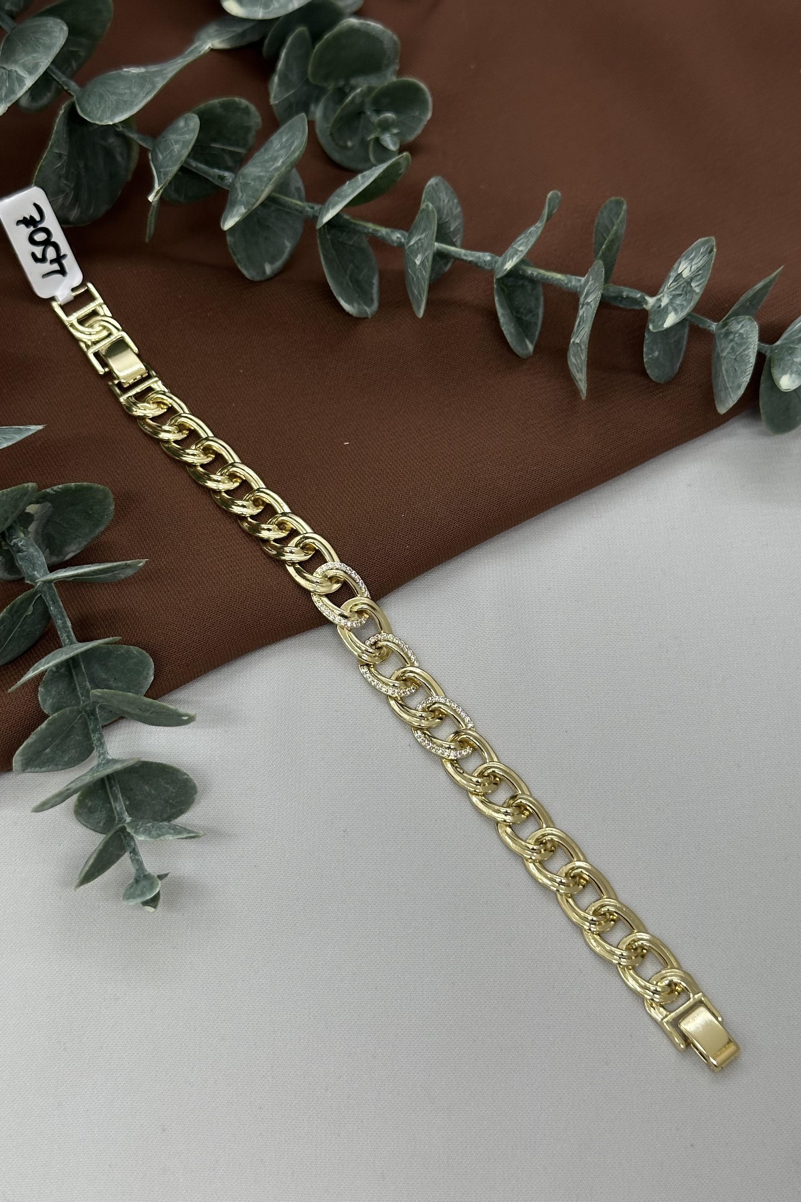 Taşlı Halka Model Gold Vıp Bileklik