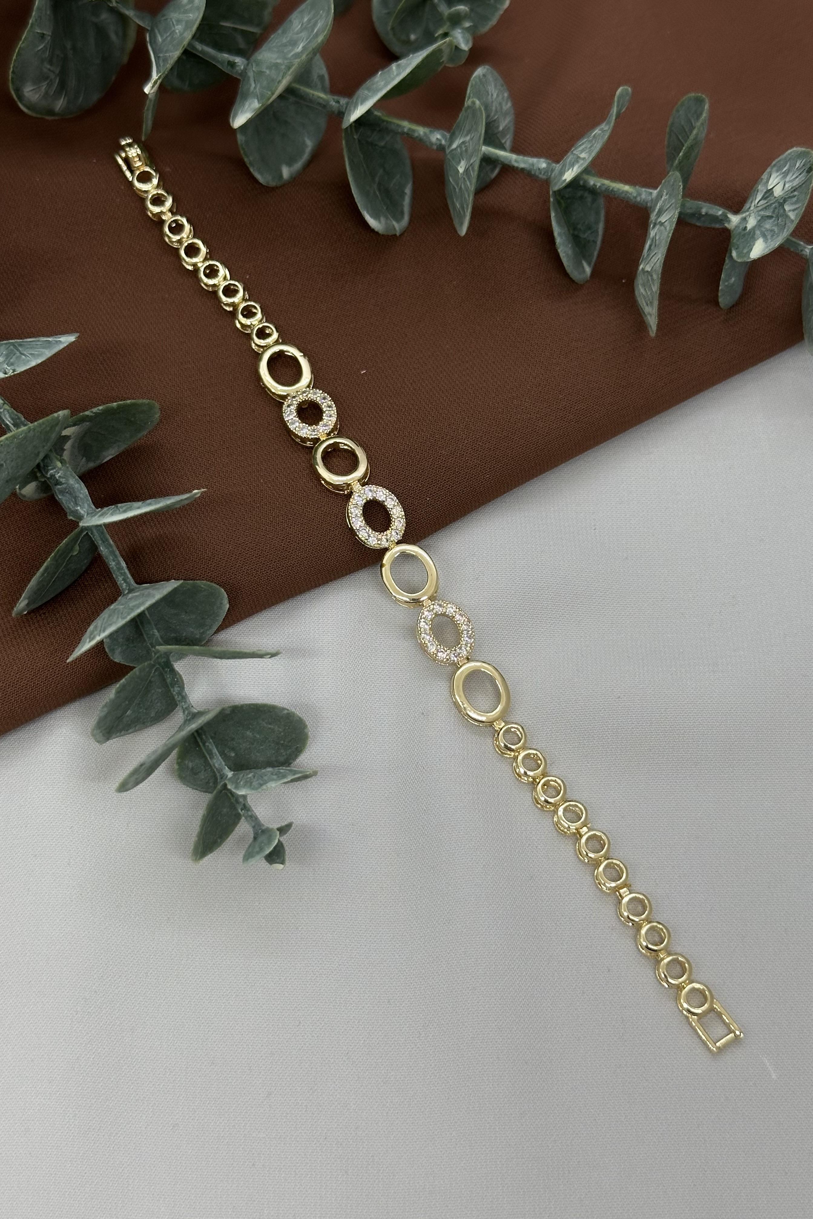 Taşlı Halka Model Gold Vıp Bileklik