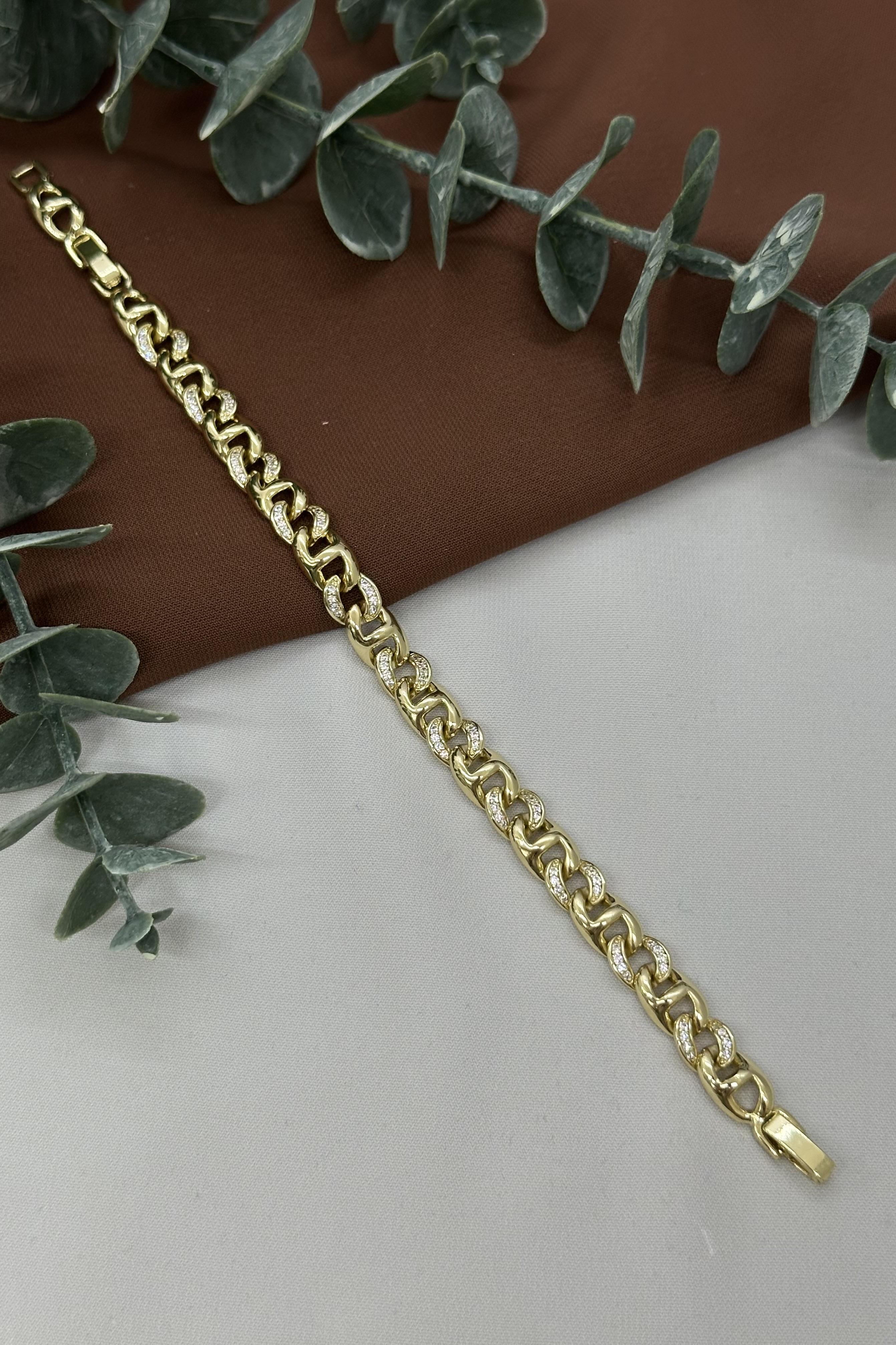 Taşlı Halka Model Gold Vıp Bileklik