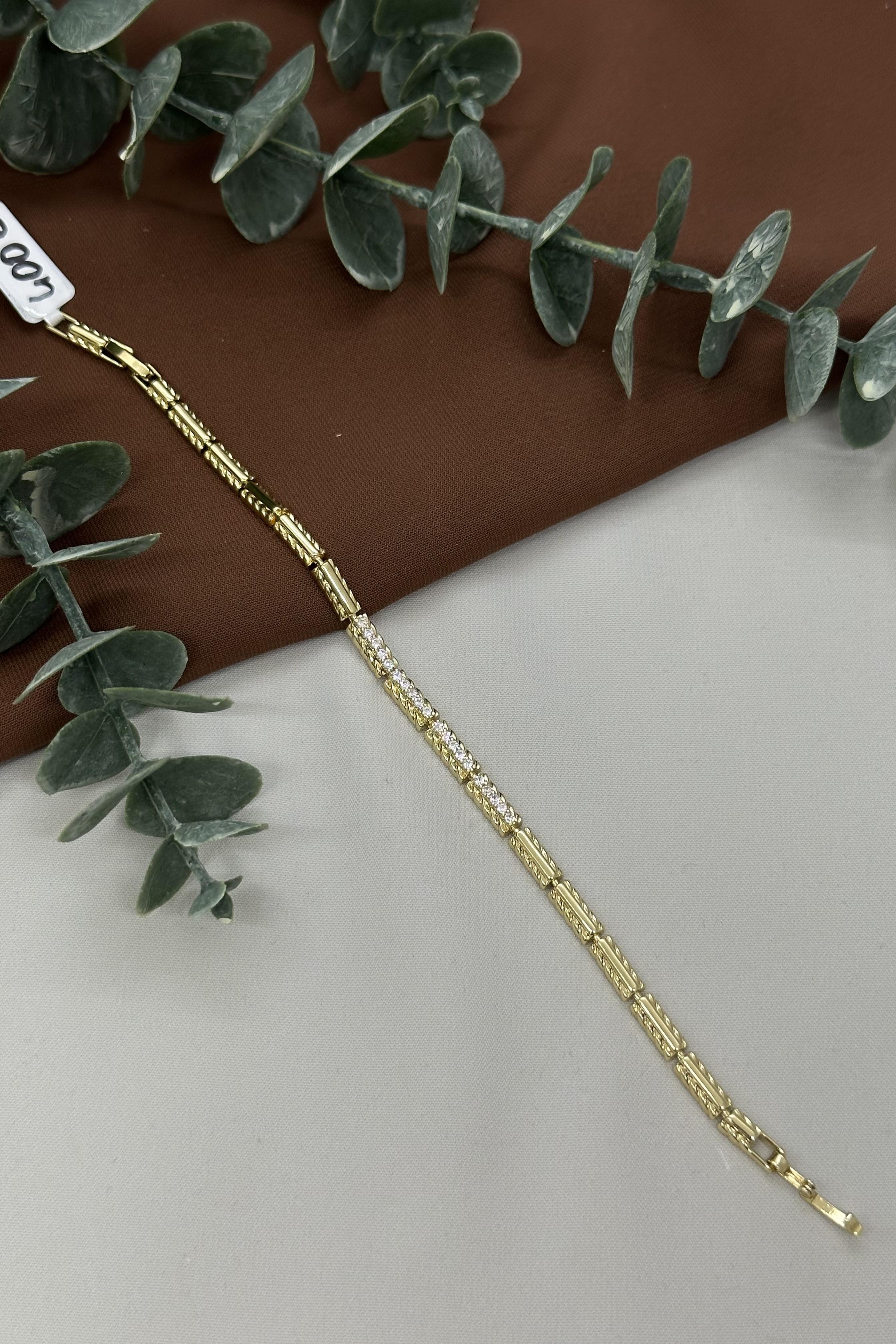 Taşlı Zincir Model Gold Vıp Bileklik