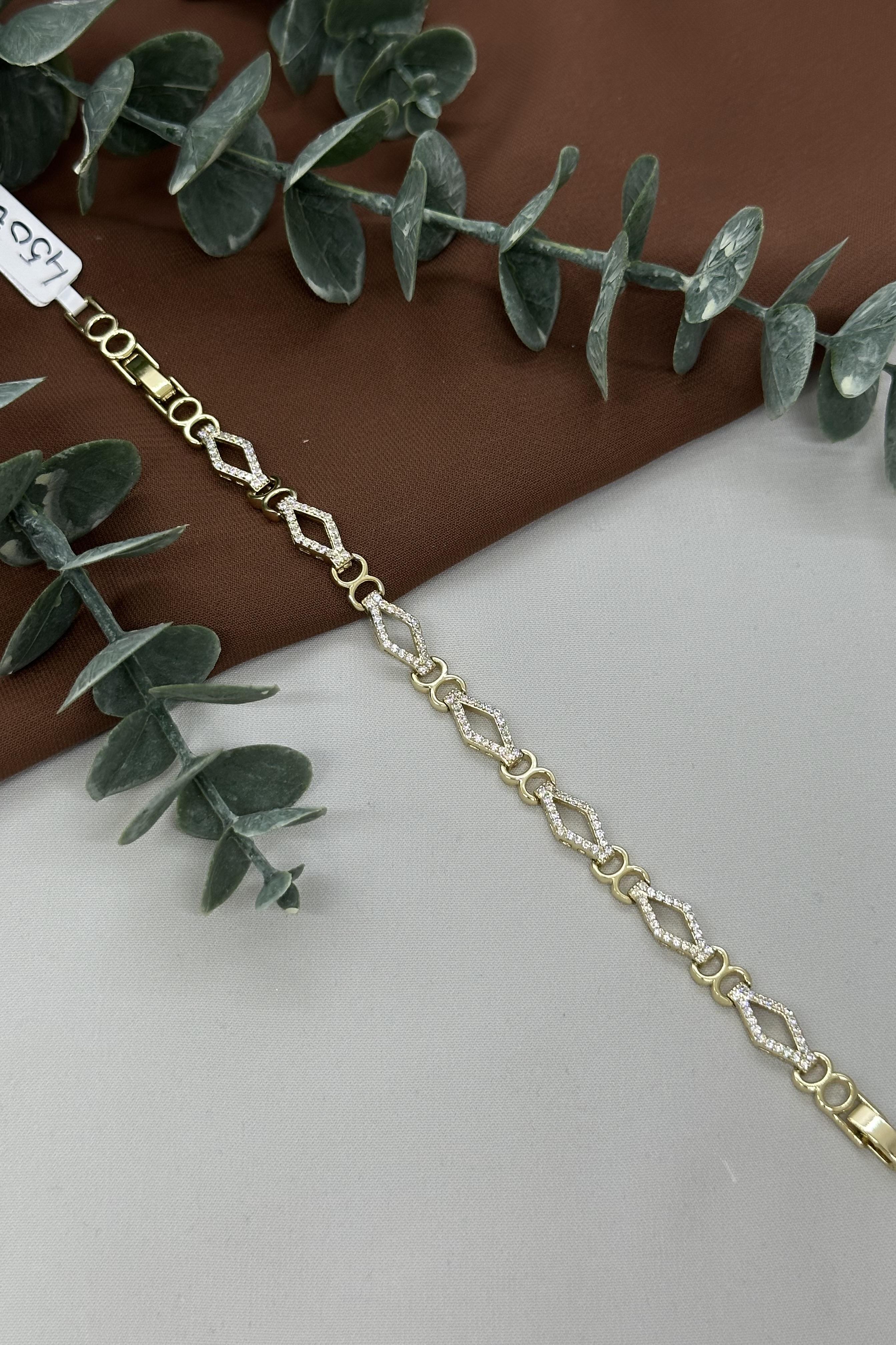 Taşlı Prizma Model Gold Vıp Bileklik