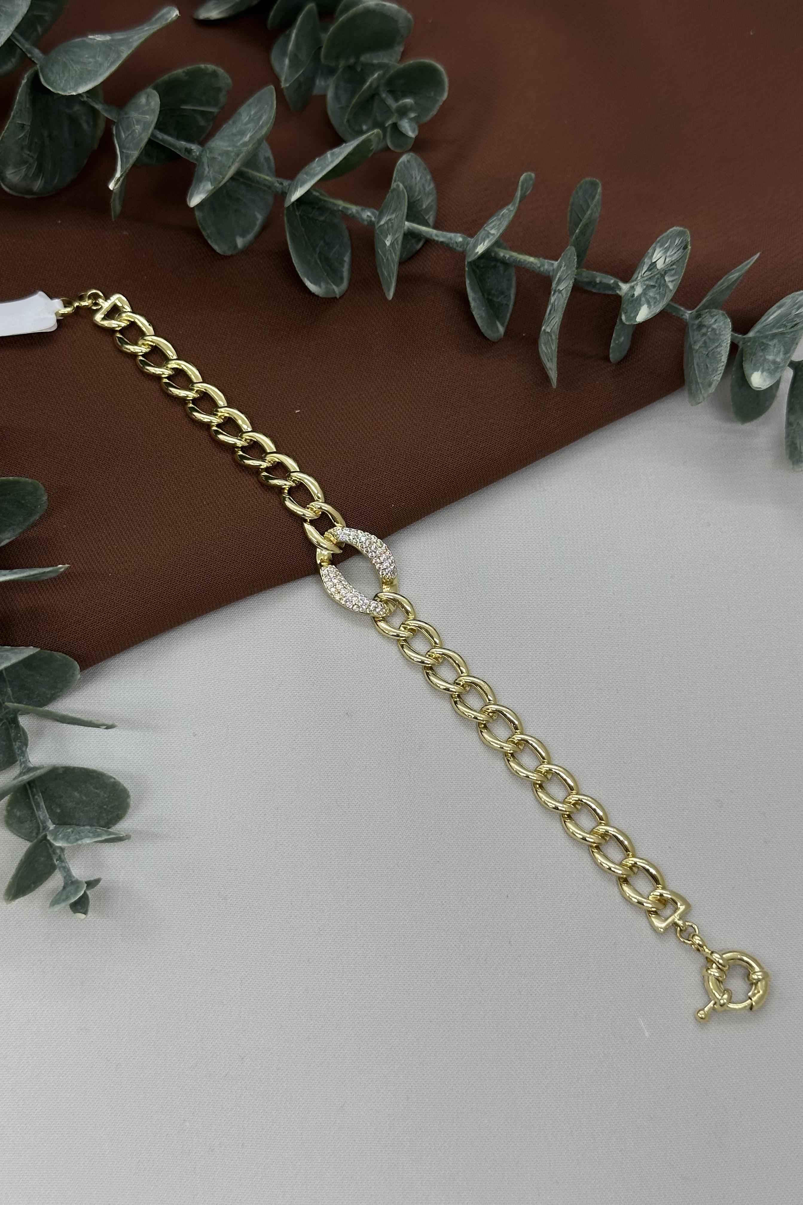 Taşlı Halka Gold Vıp Bileklik