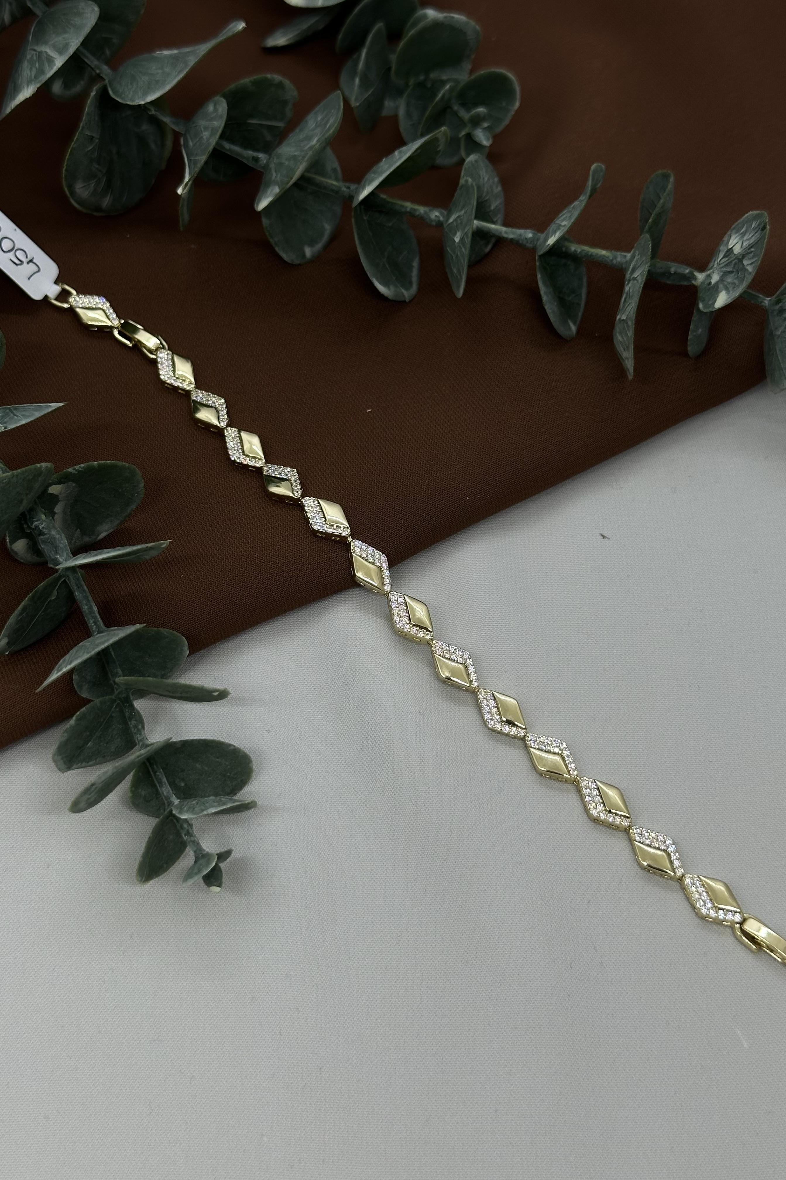 Taşlı Prizma Model Gold Vıp Bileklik