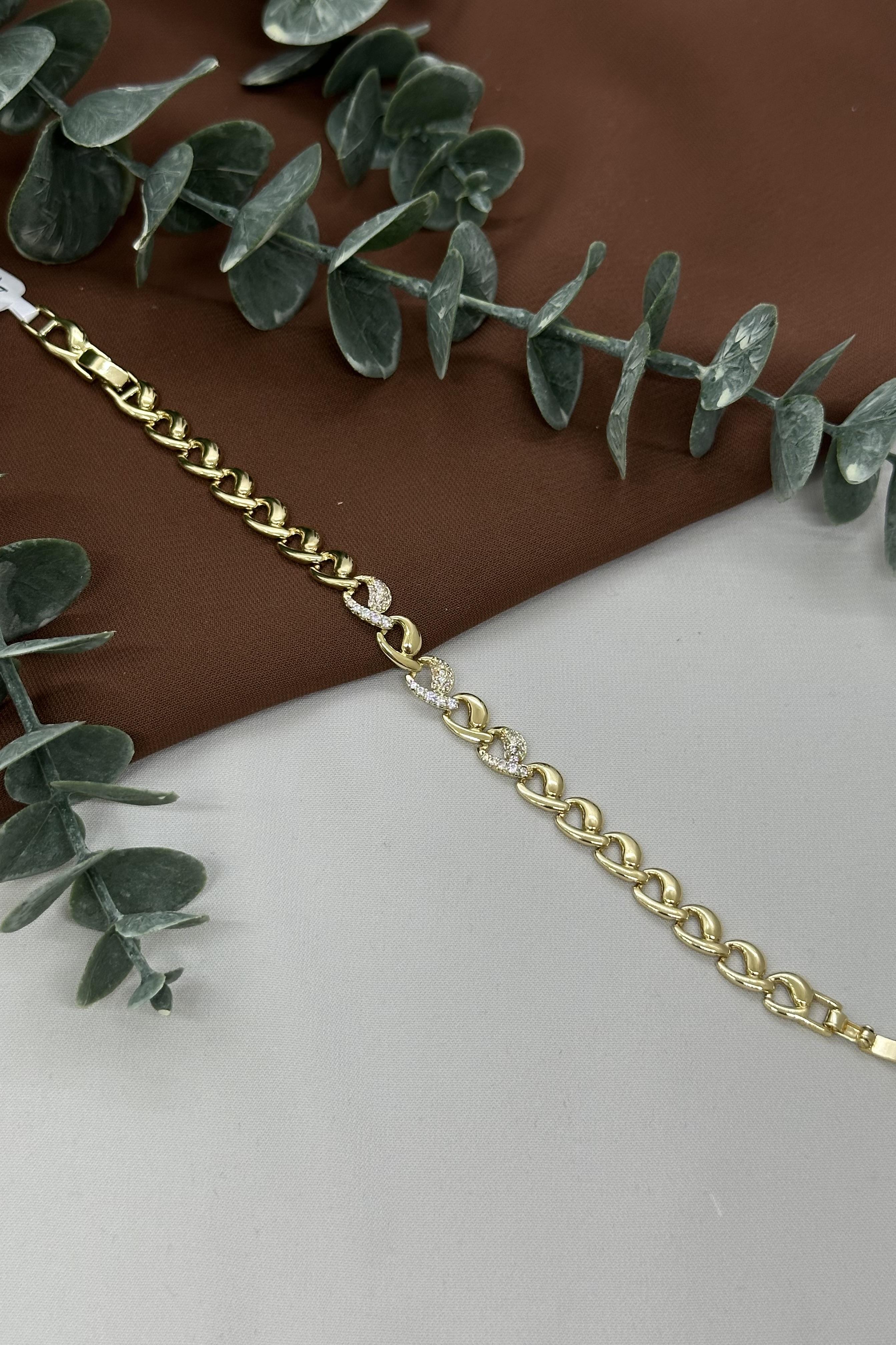 Taşlı Halka Model Gold Vıp Bileklik