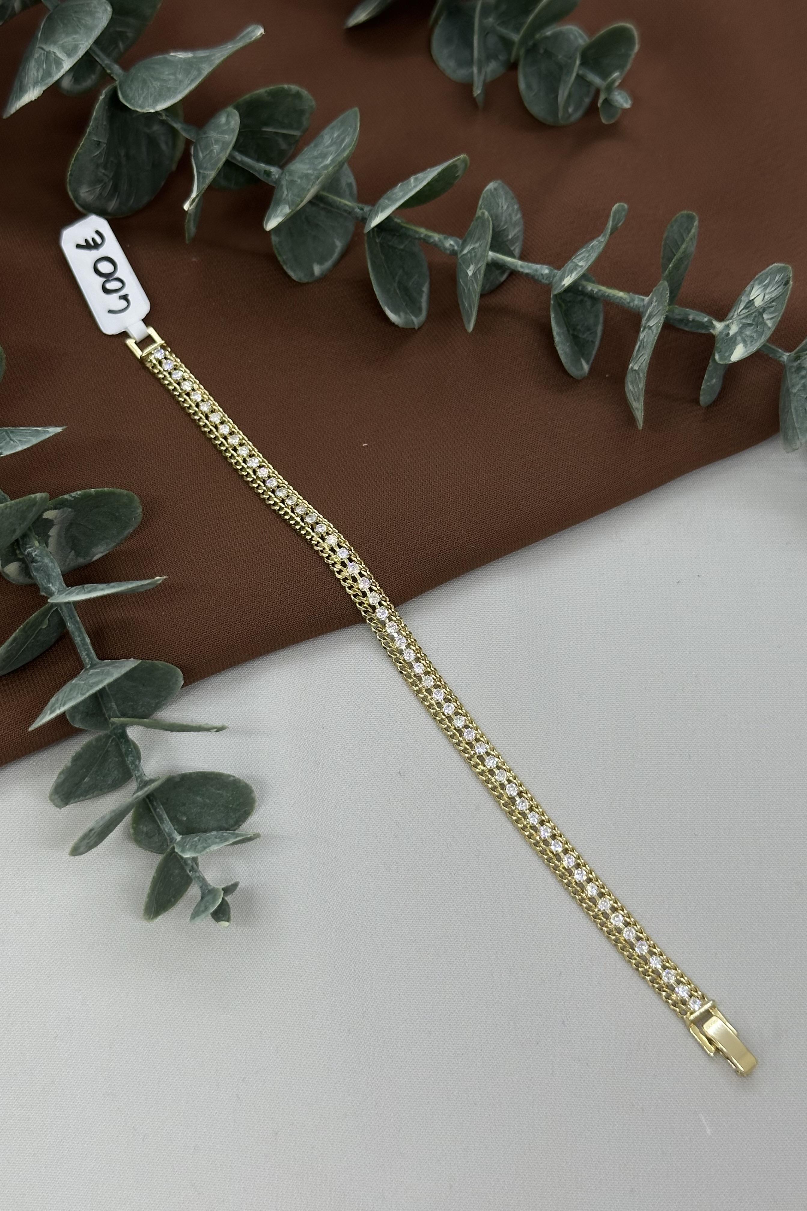 Taşlı Zincir Gold Vıp Bileklik