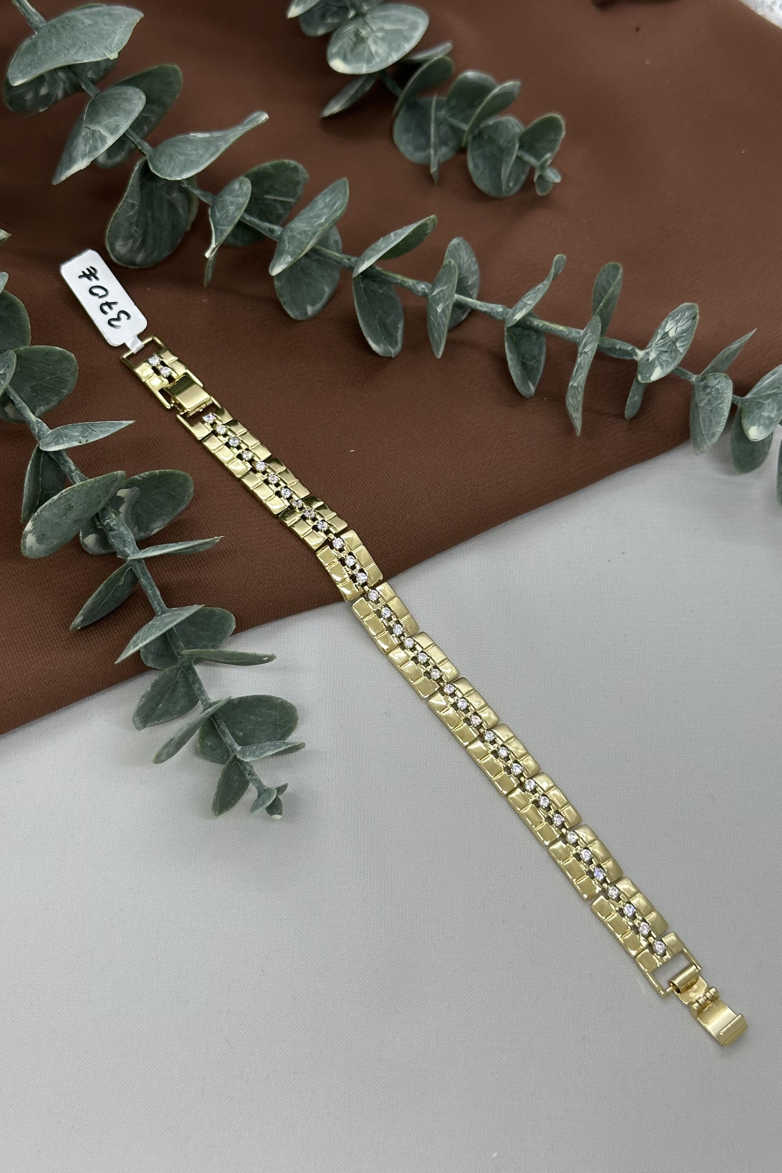 Taşlı Kordon Model Gold Vıp Bileklik