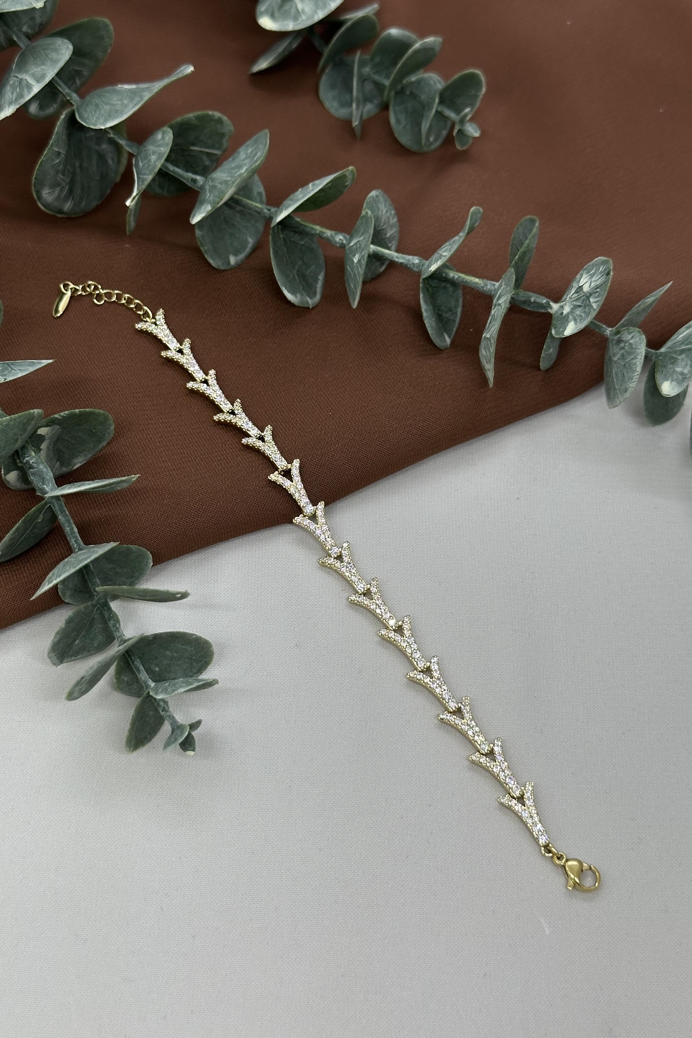 Taşlı Başak Model Gold Vıp Bileklik