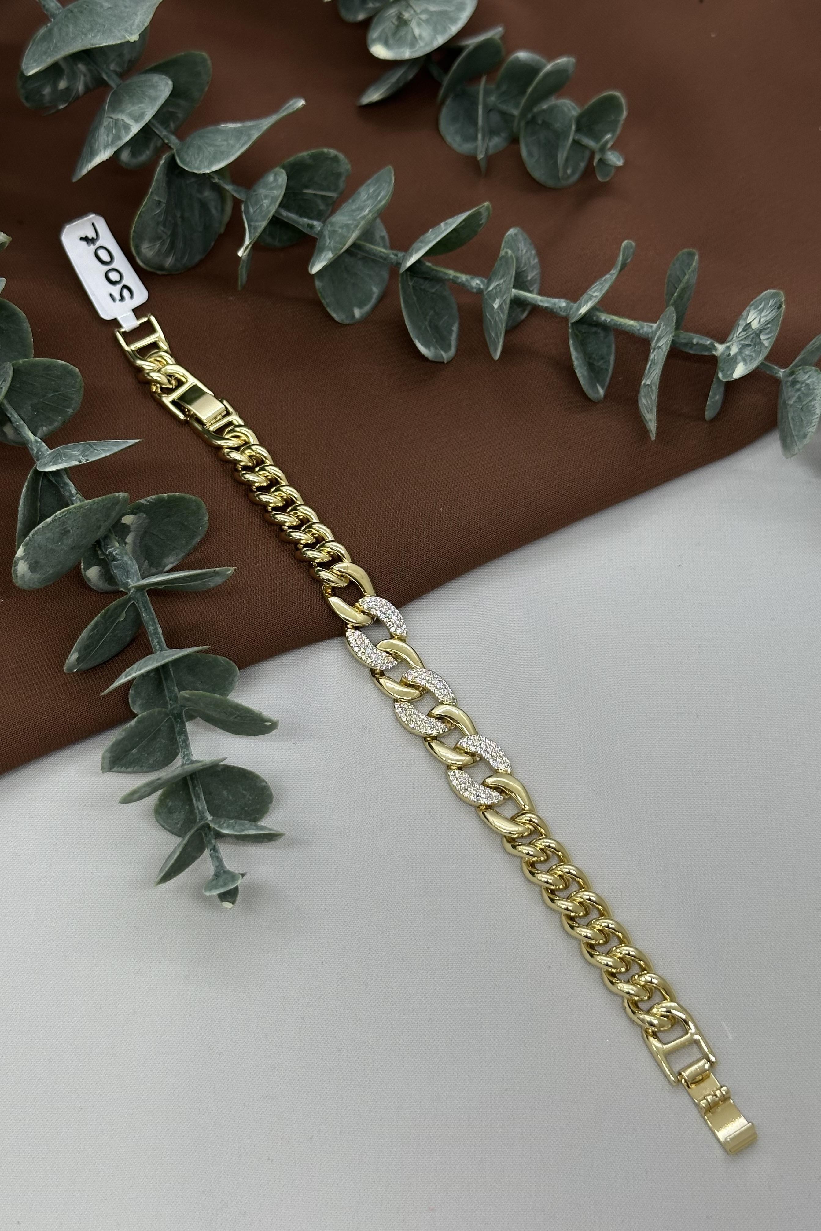 Taşlı Gold Halka Vıp Bileklik