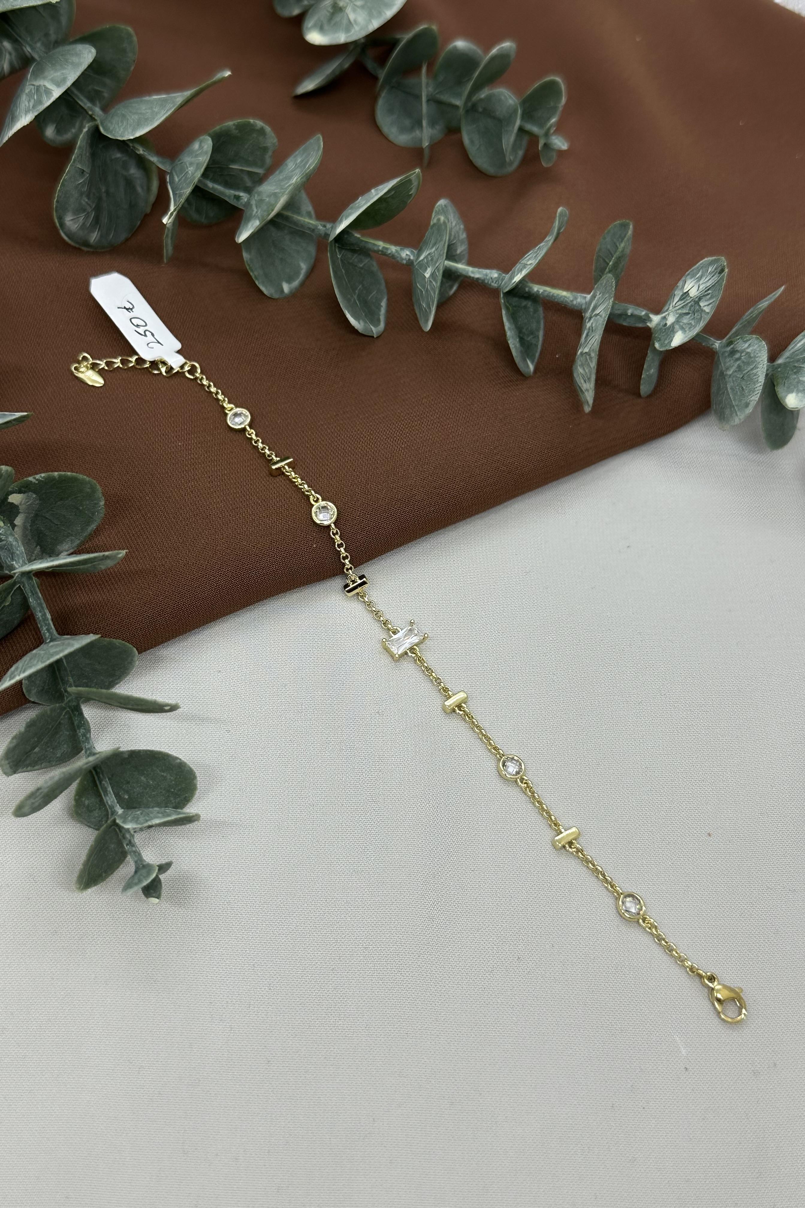 Taşlı Gold İnce Zincir Vıp Bileklik