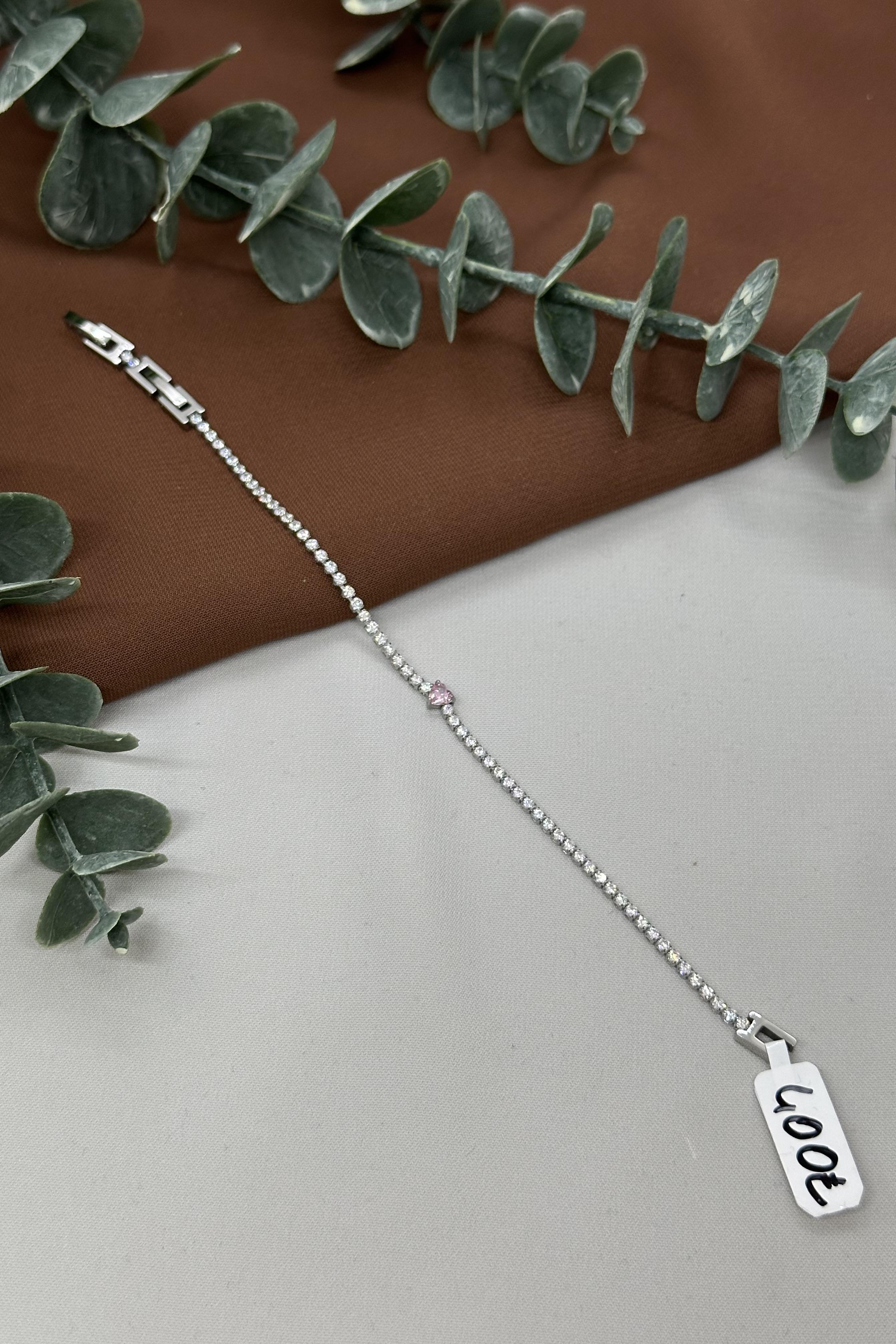 Su Yolu Pembe Kalp Sılver Vıp Bileklik