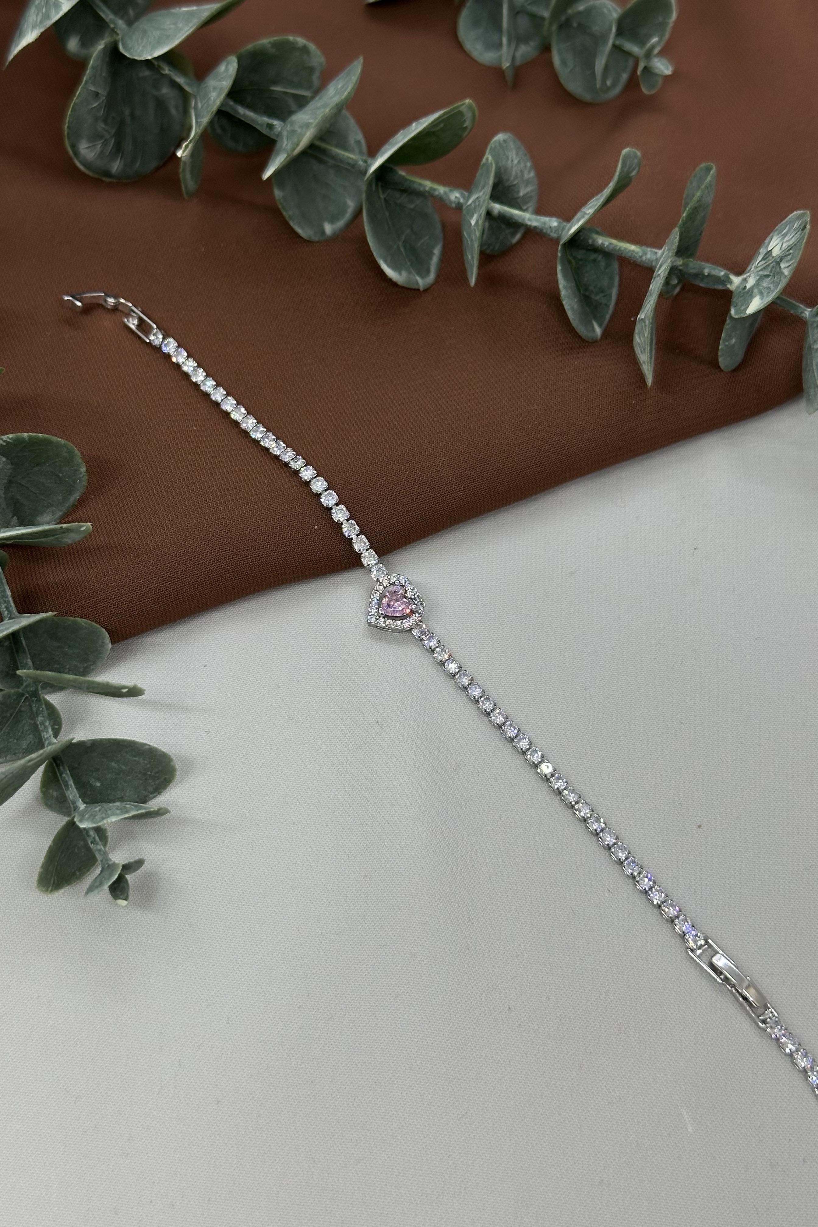 Su Yolu Pembe Kalp Sılver Vıp Bileklik