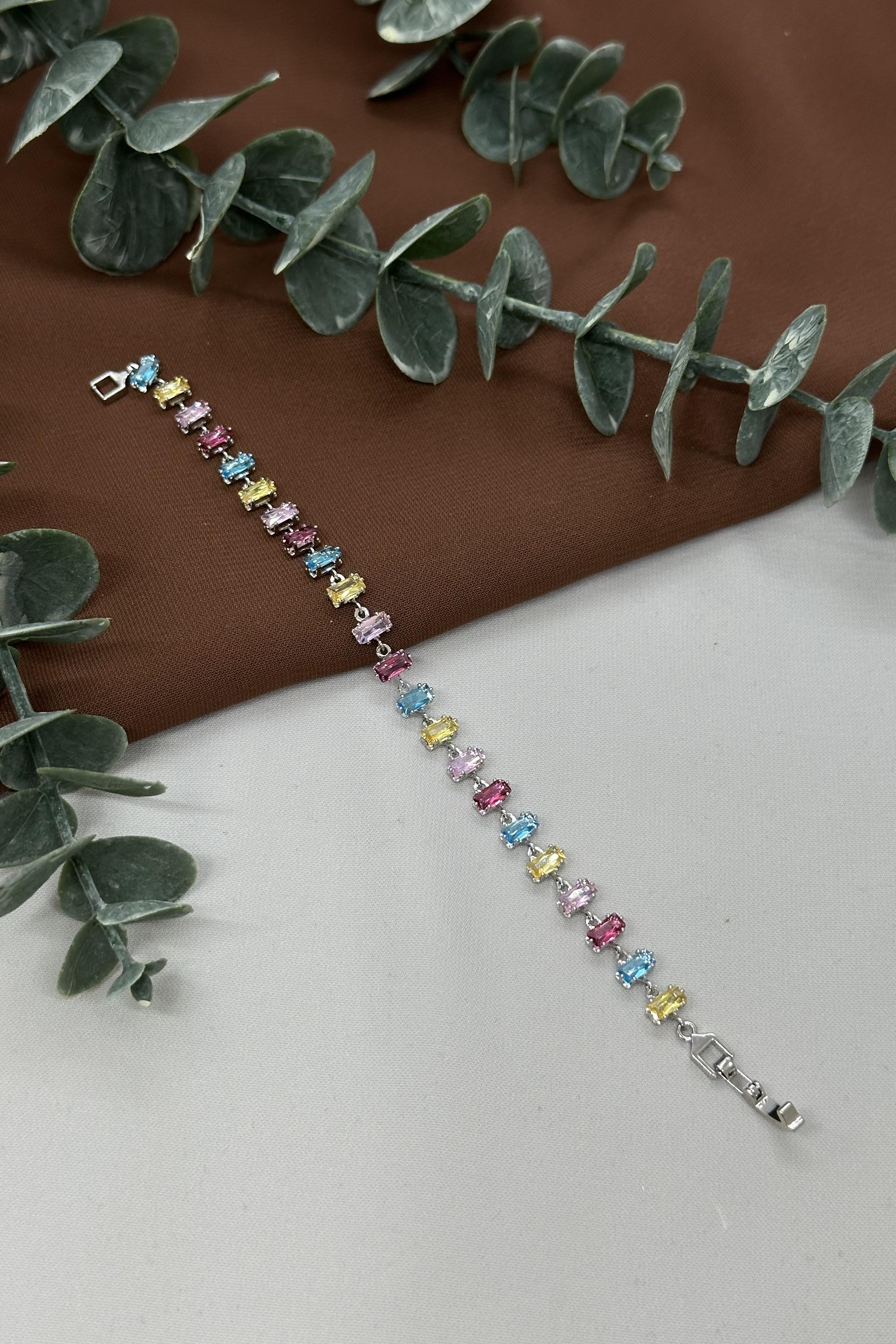 Renkli Taşlı Sılver Vıp Bileklik