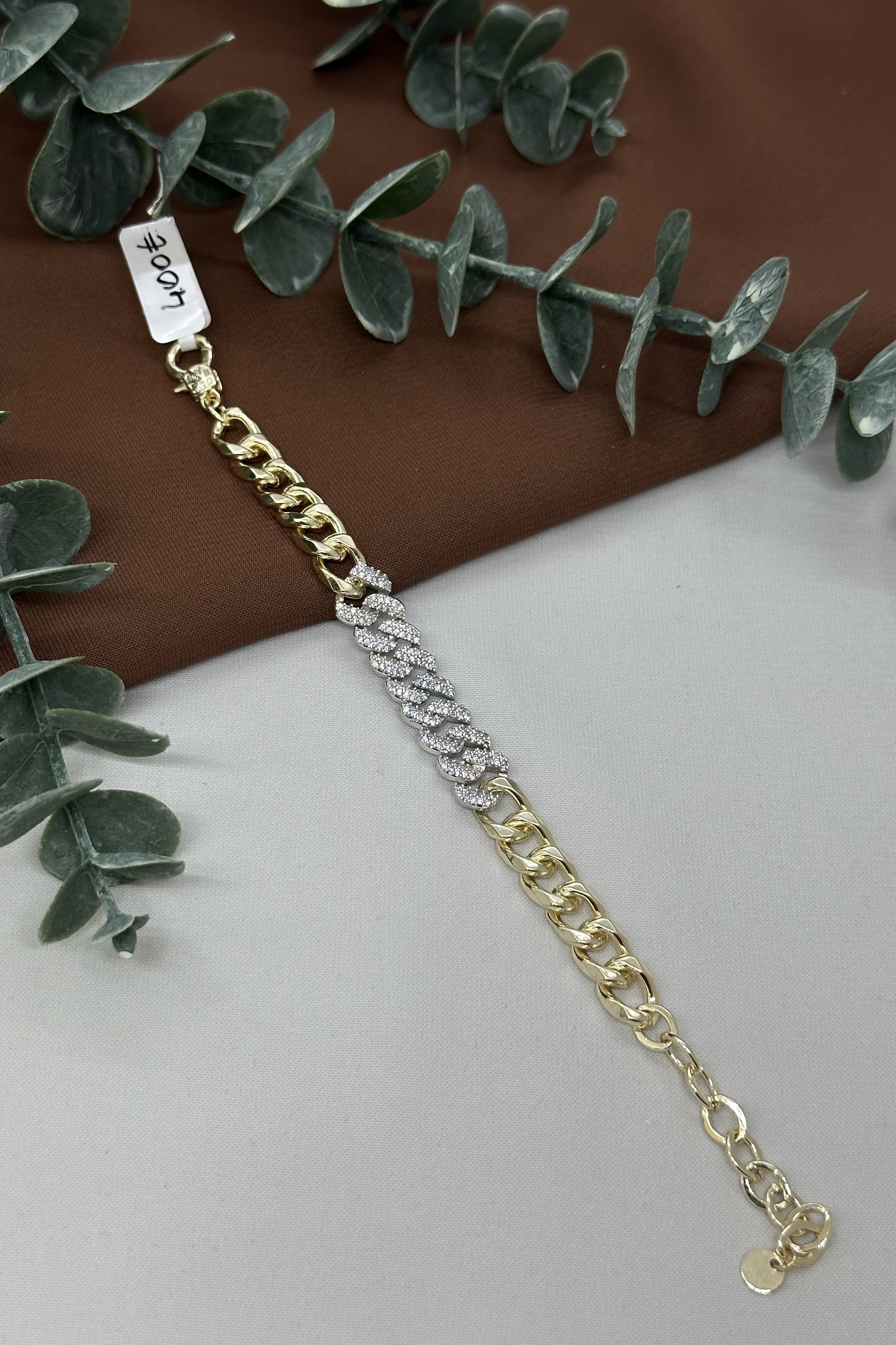 Gold Sılver Taşlı Vıp Bileklik