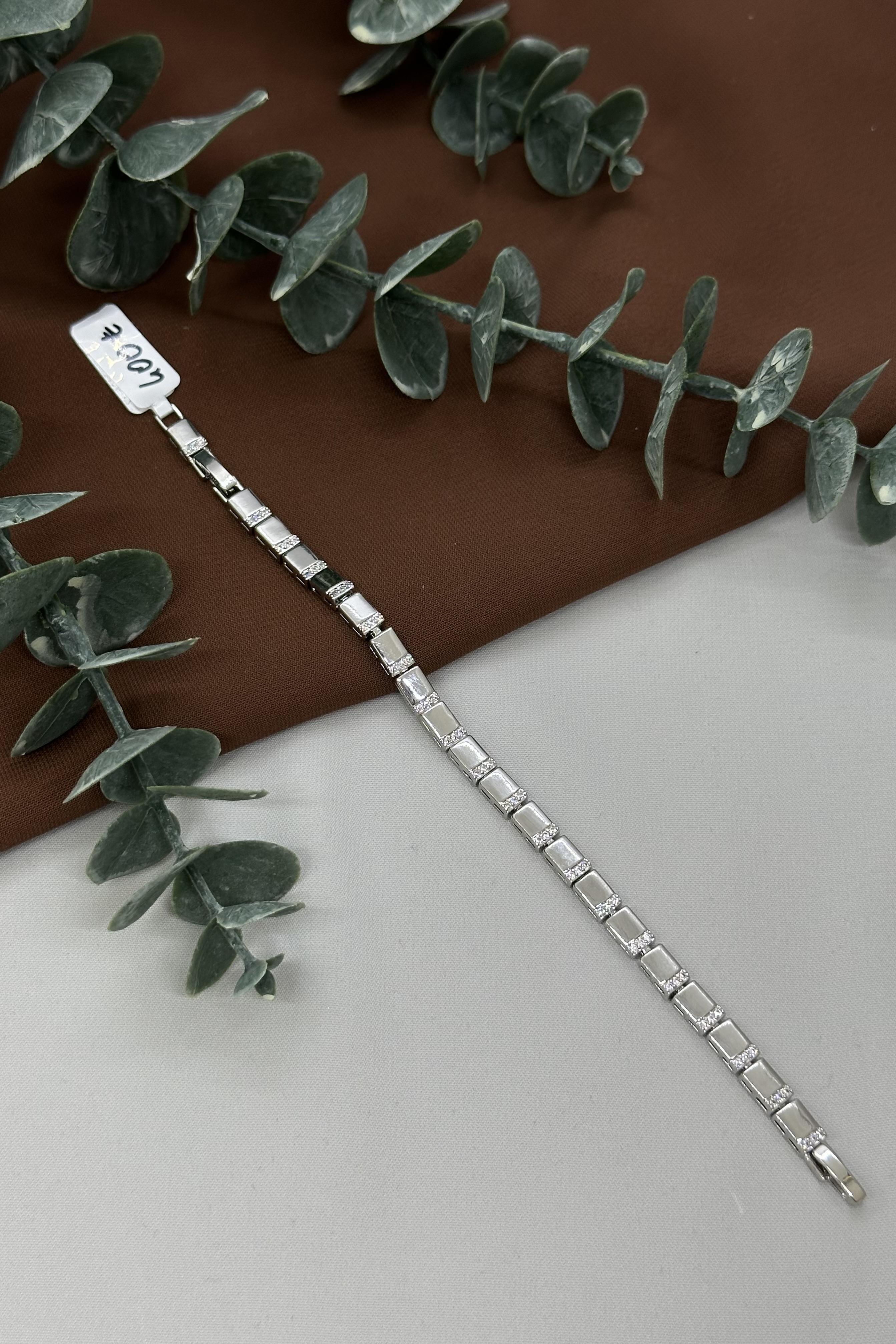 Taşlı Kare Model Sılver Vıp Bileklik