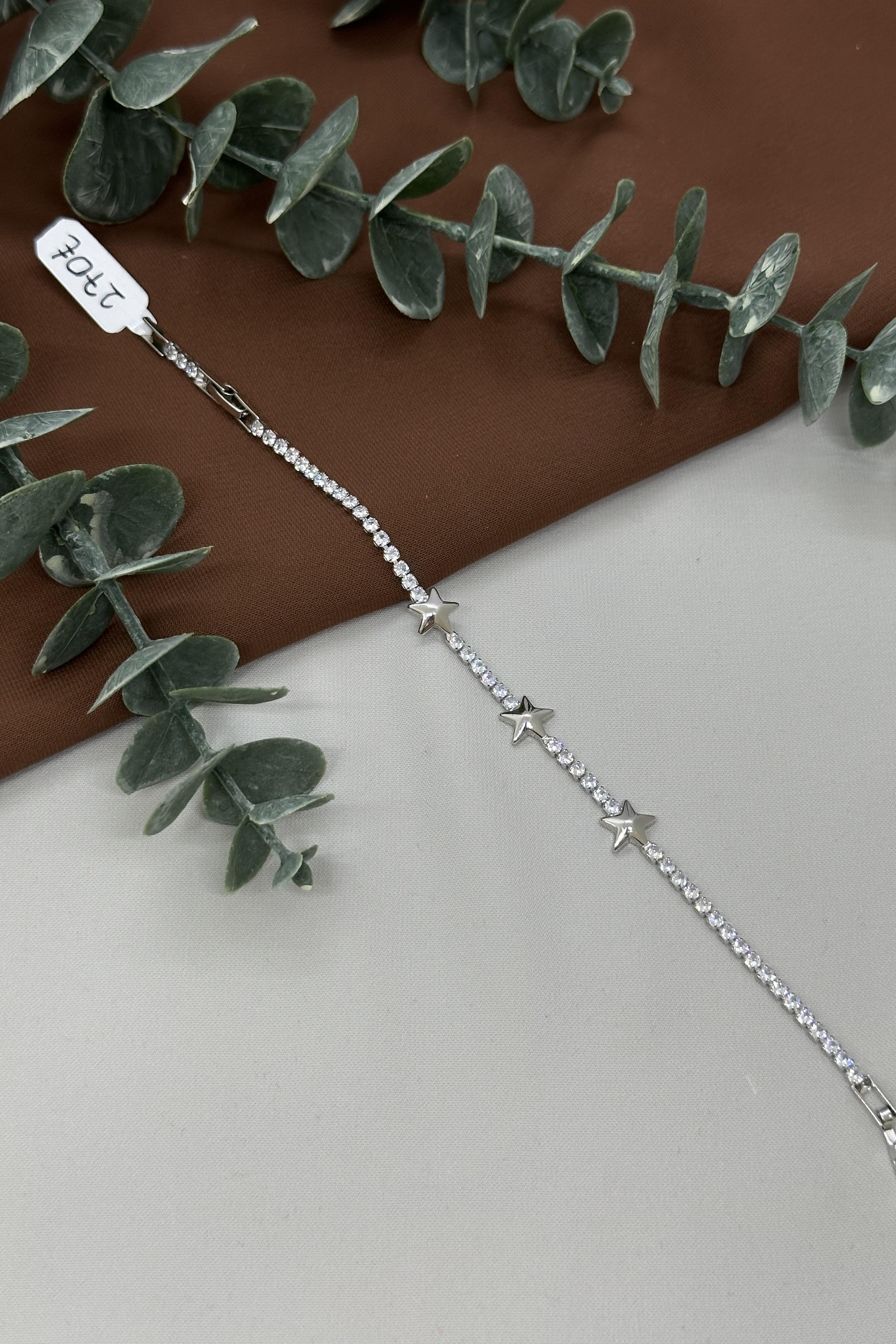 Yıldızlı Taşlı Sılver Vıp Bileklik