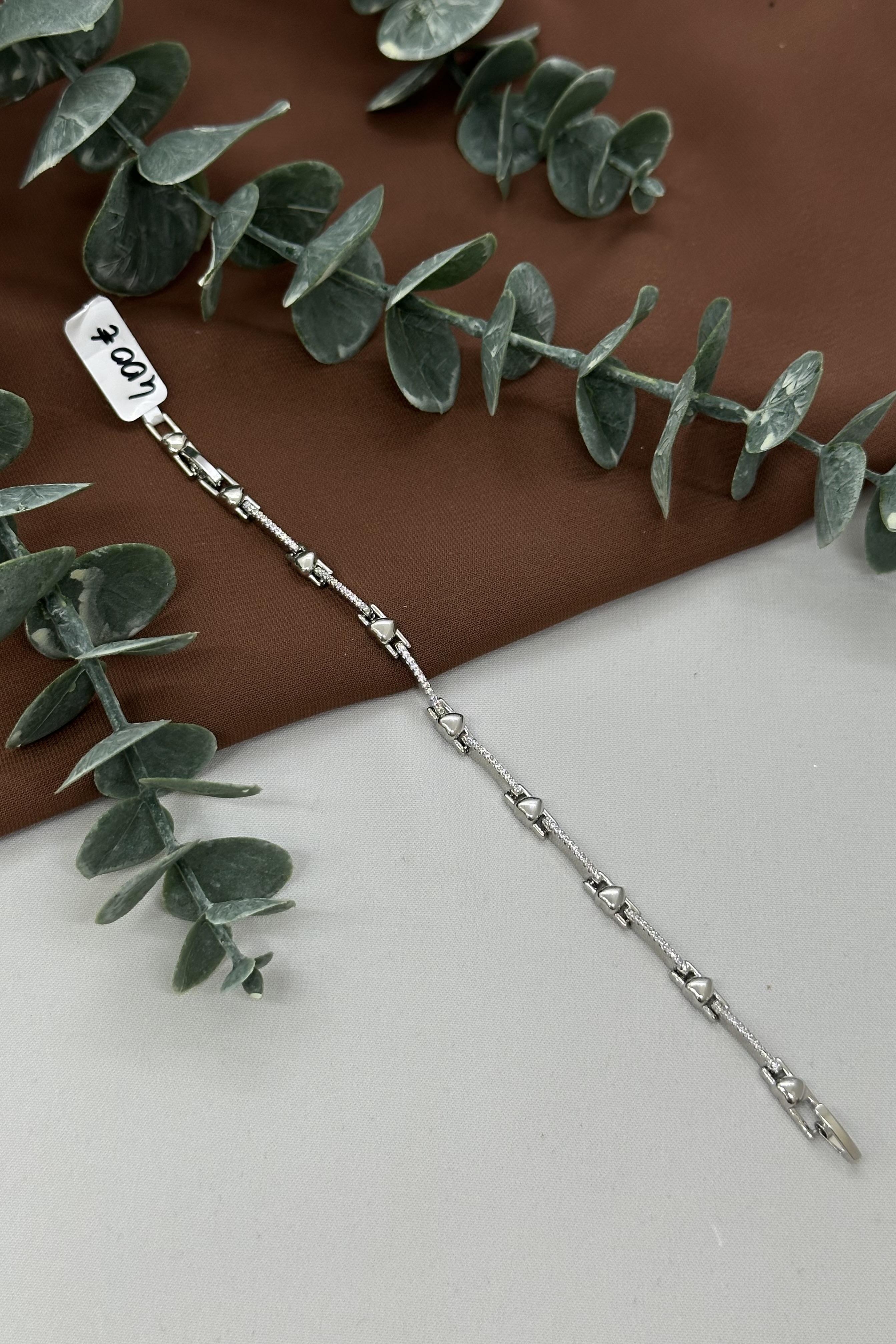 Taşlı Kalp Sılver Vıp Bileklik