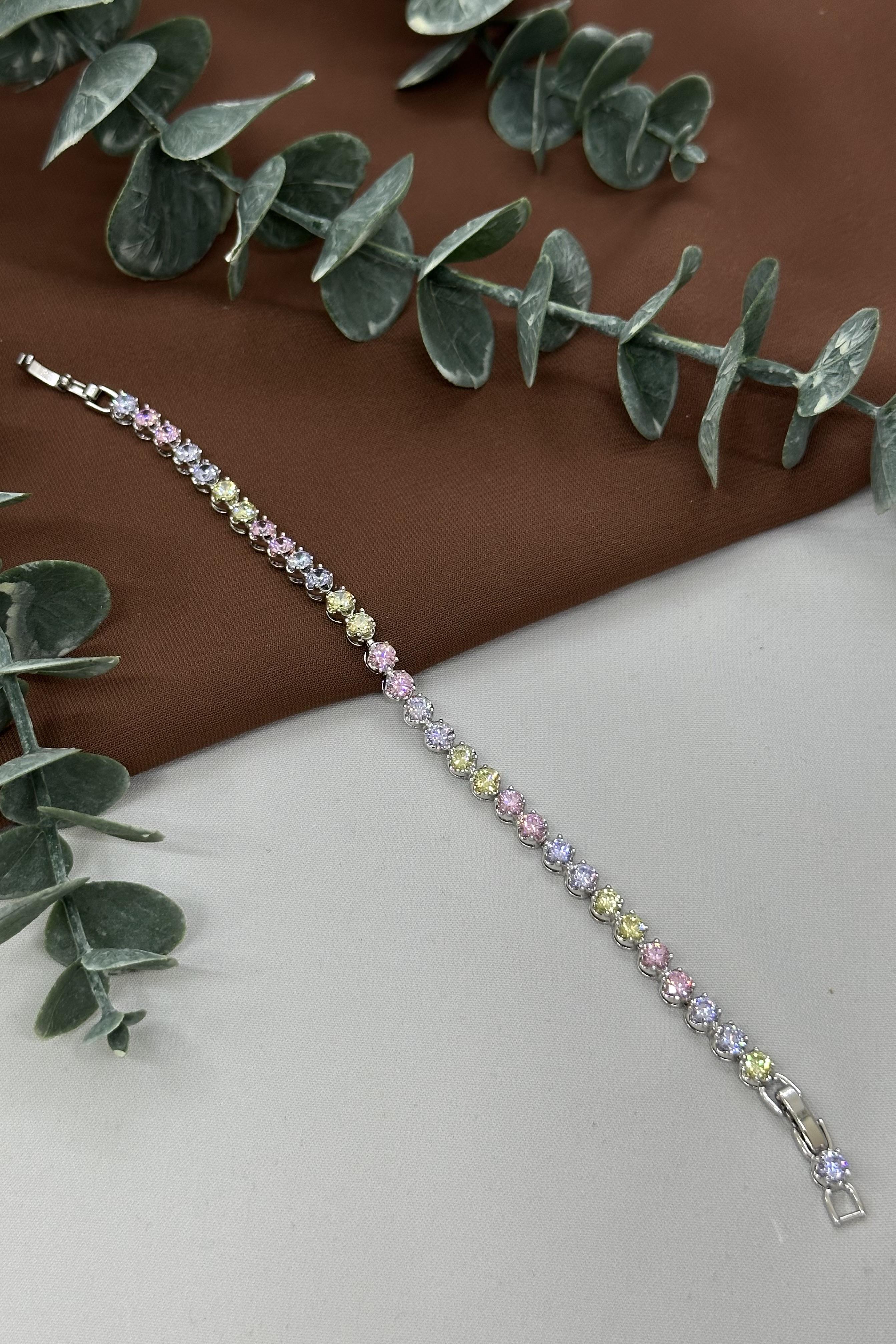 Renkli Taşlı Sılver Vıp Bileklik