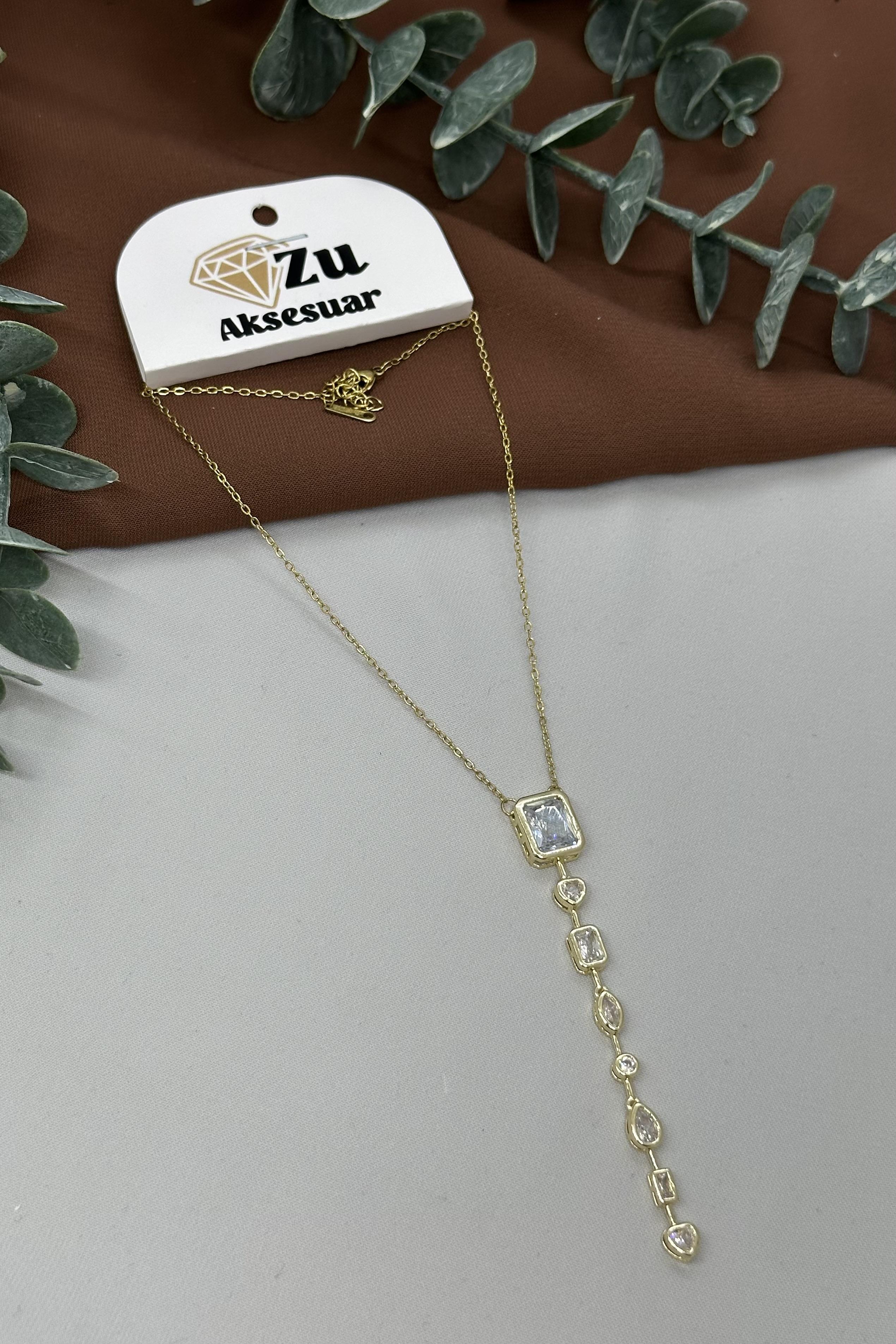 Şeffaf Taşlı Gold Vıp Y Kolye