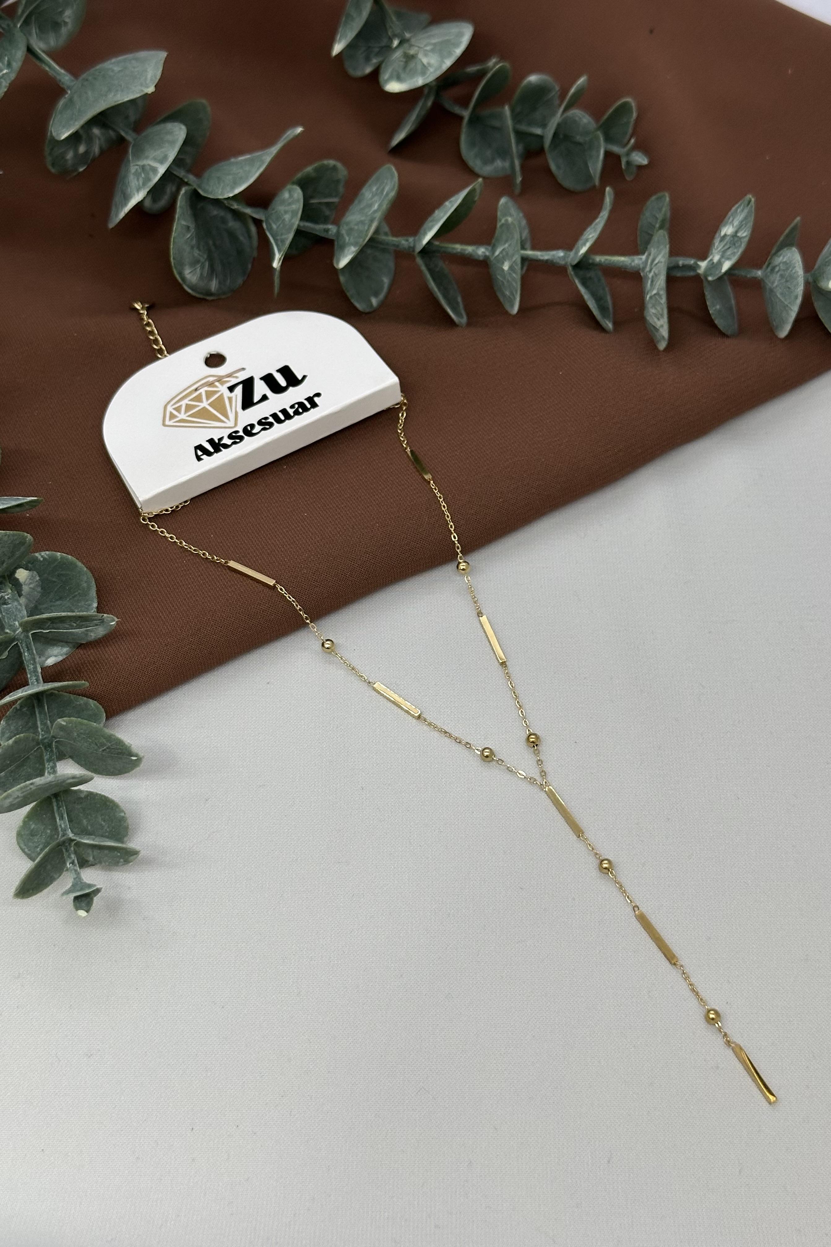 Çizgi Model Gold Çelik Y Kolye