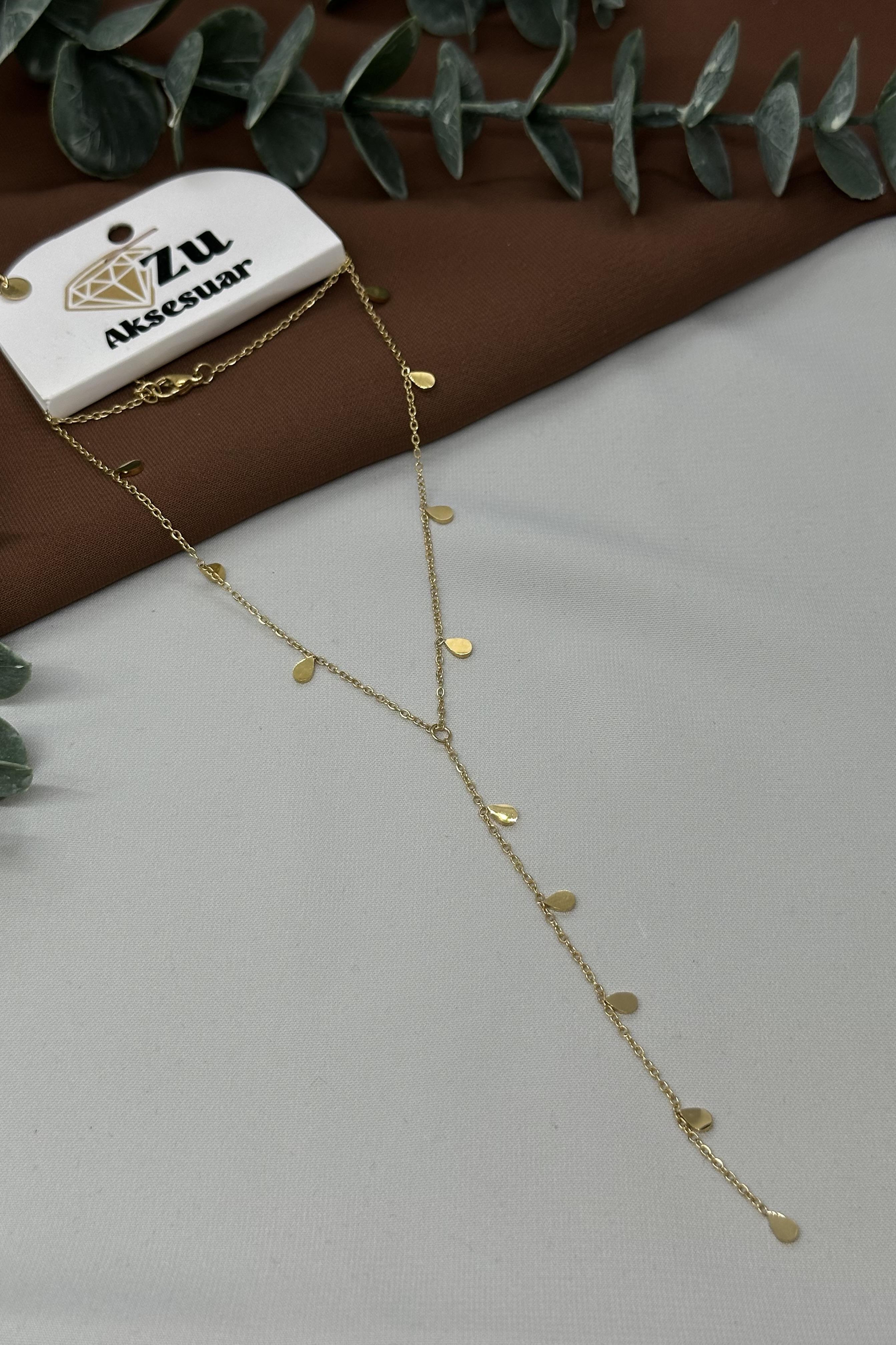 Damla Model Gold Çelik Y Kolye