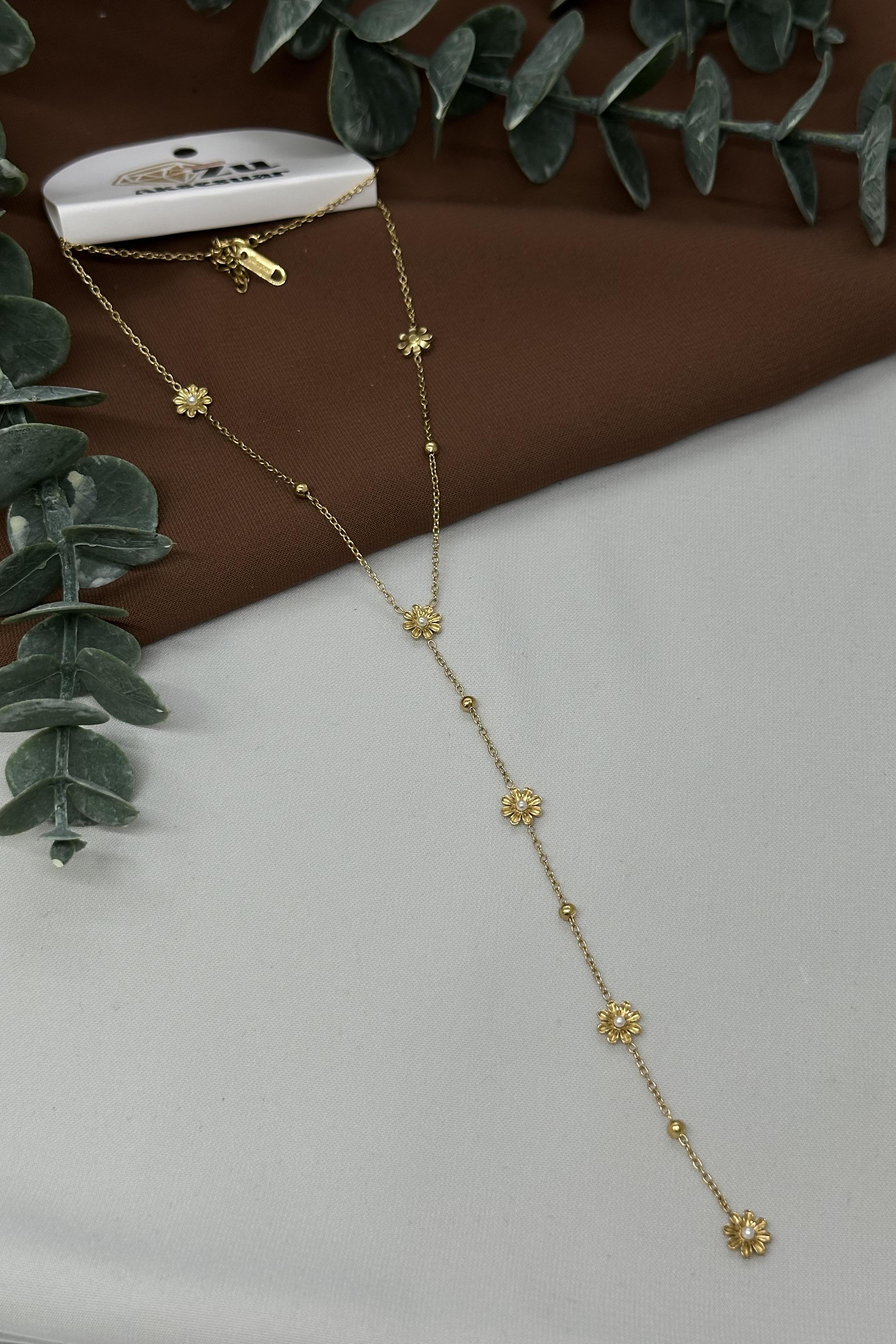 Çiçek Model Gold Çelil Y Kolye