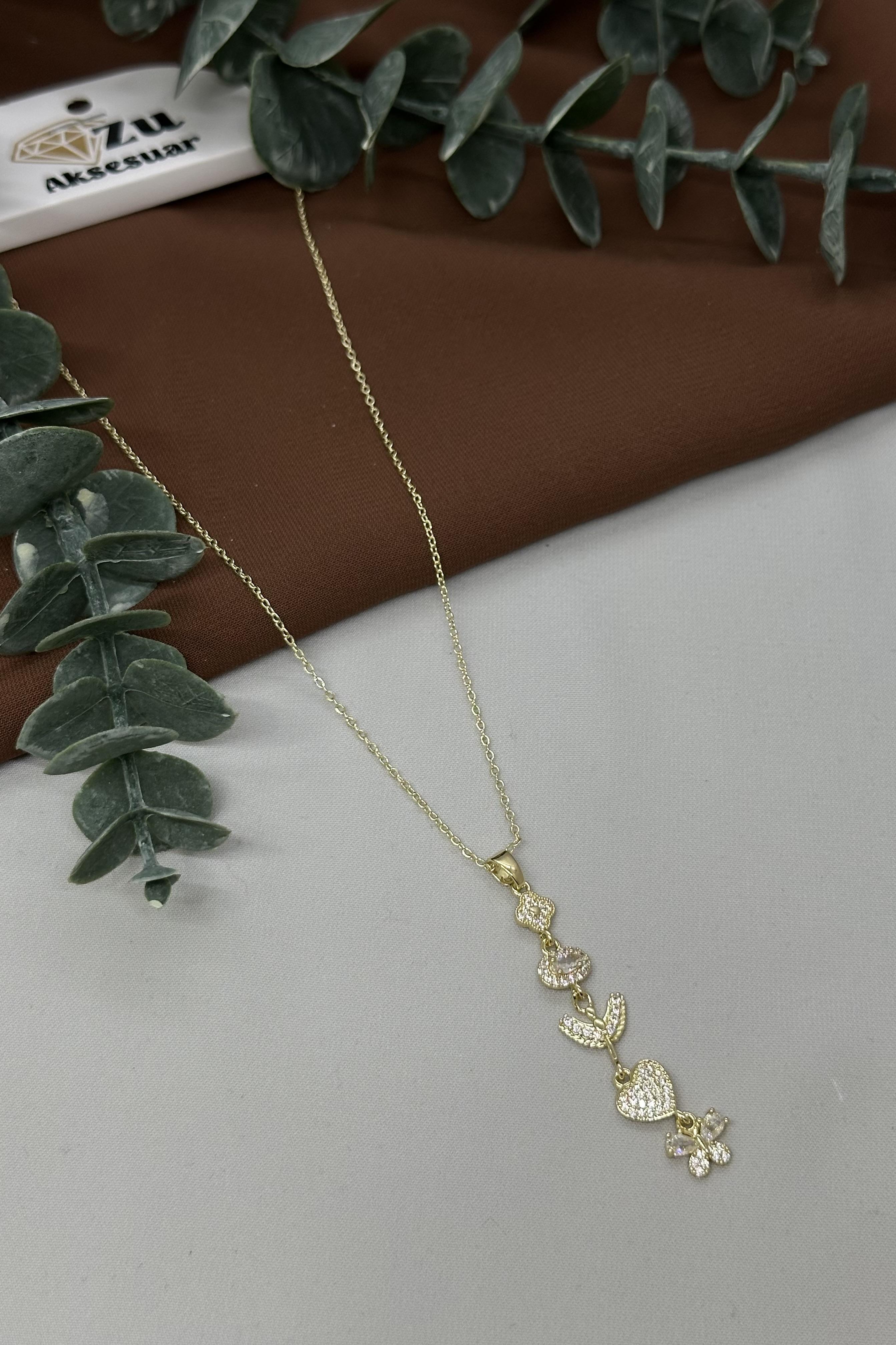 Figürlü Çelik Gold Y Kolye
