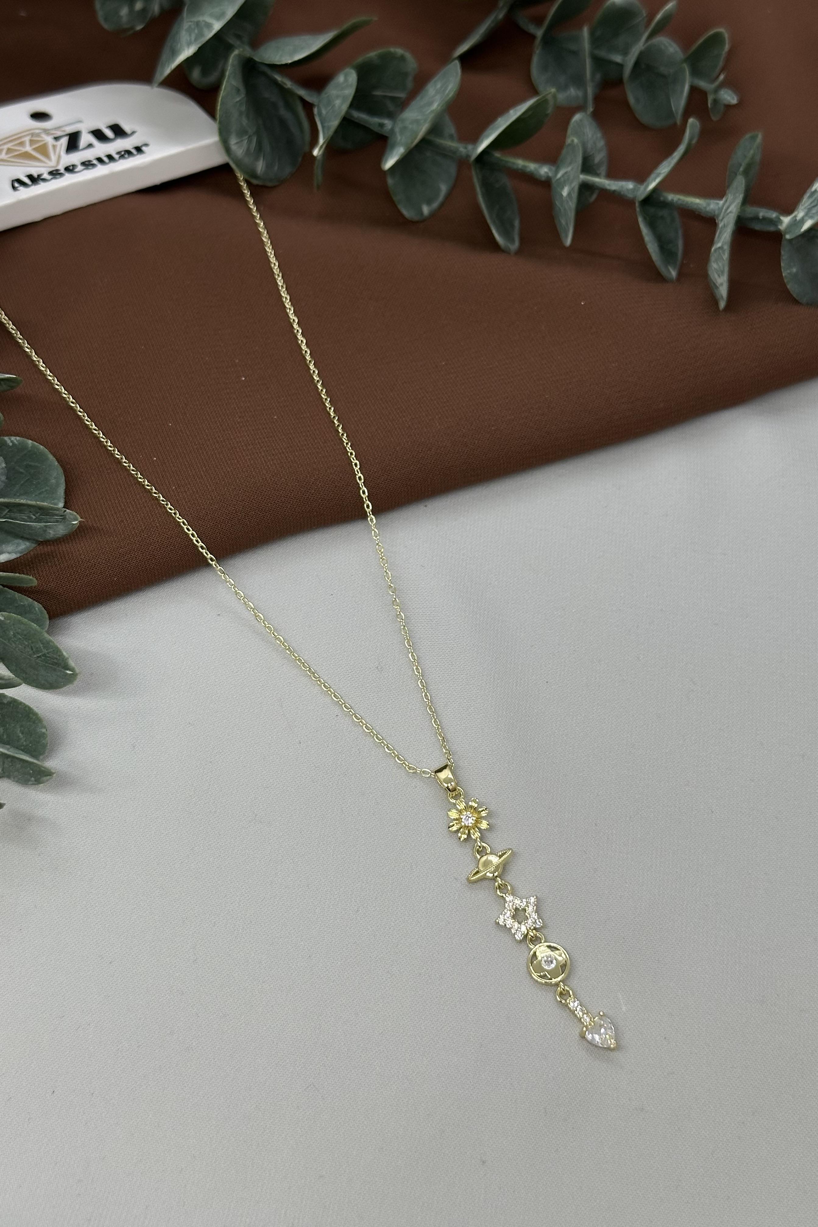 Figürlü Çelik Gold Y Kolye