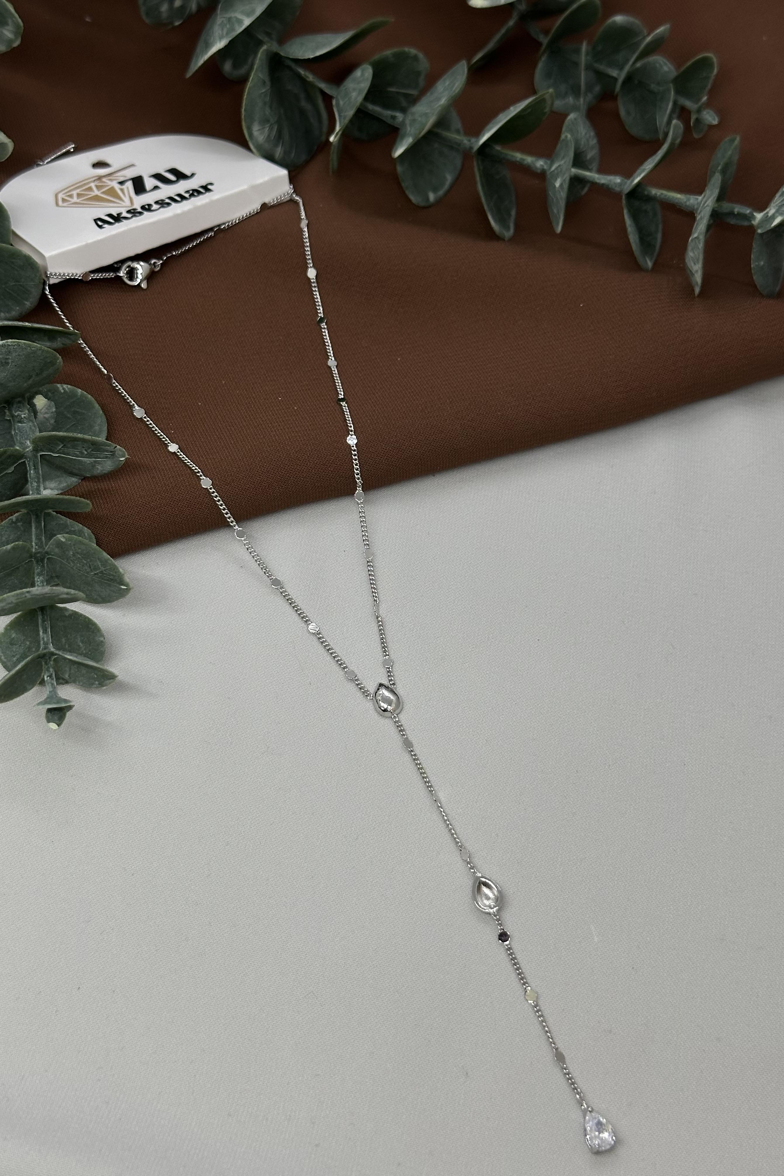 Damla Model Sılver Çelik Y Kolye