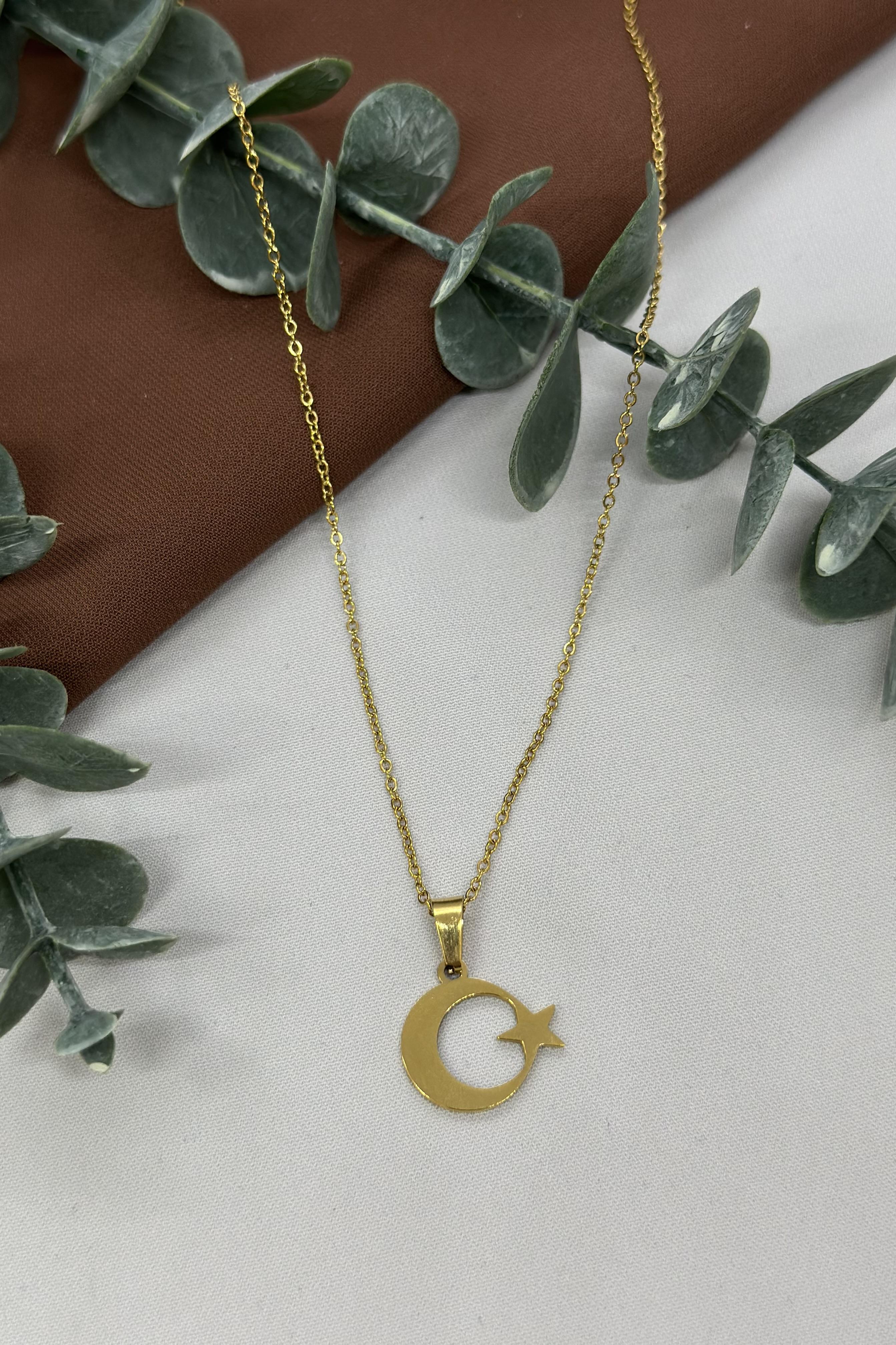 Türk Bayrağı Gold Çelik Kolye
