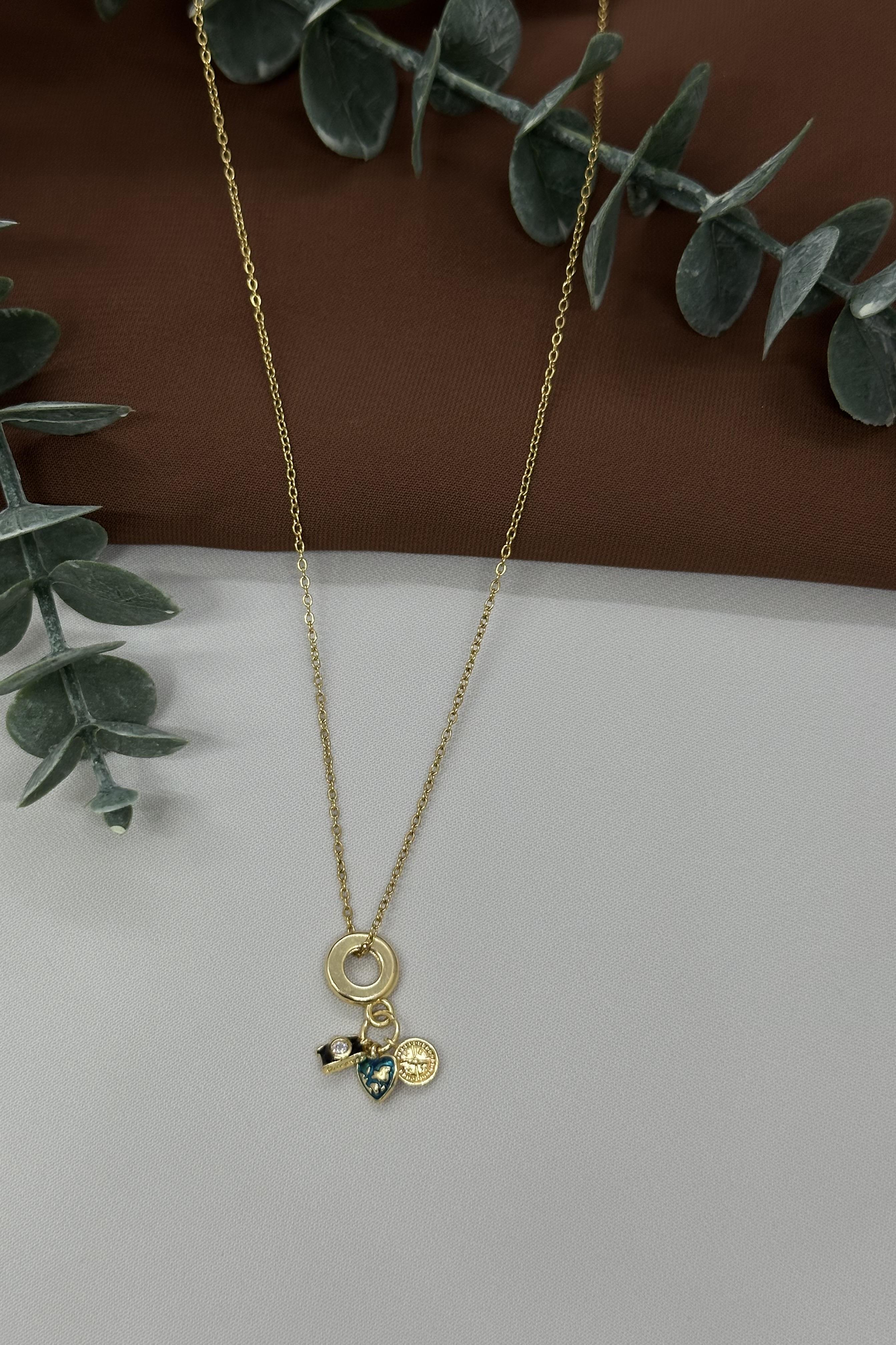 Figürlü Gold Çelik Kolye