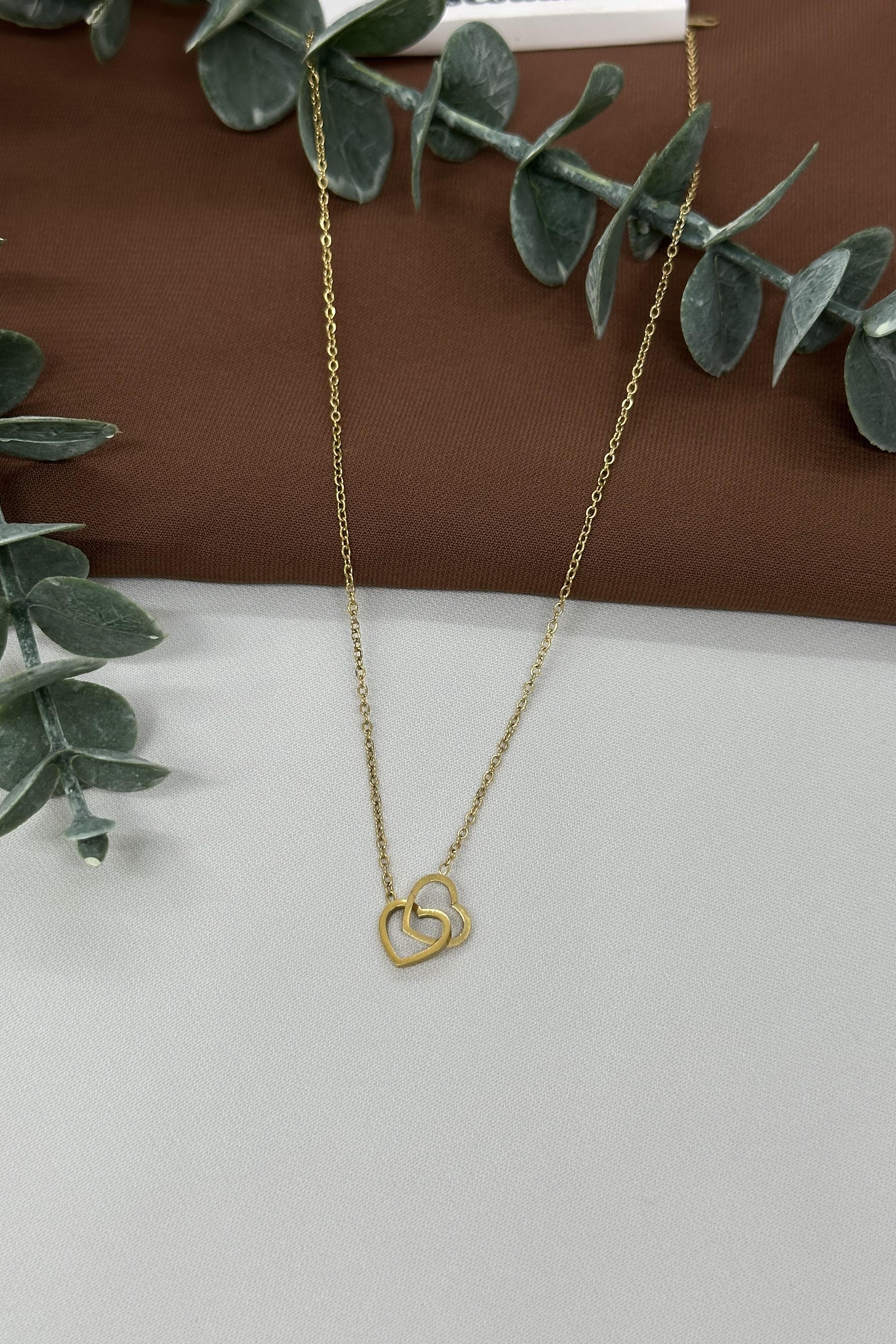 Kalp Model Gold Çelik Kolye