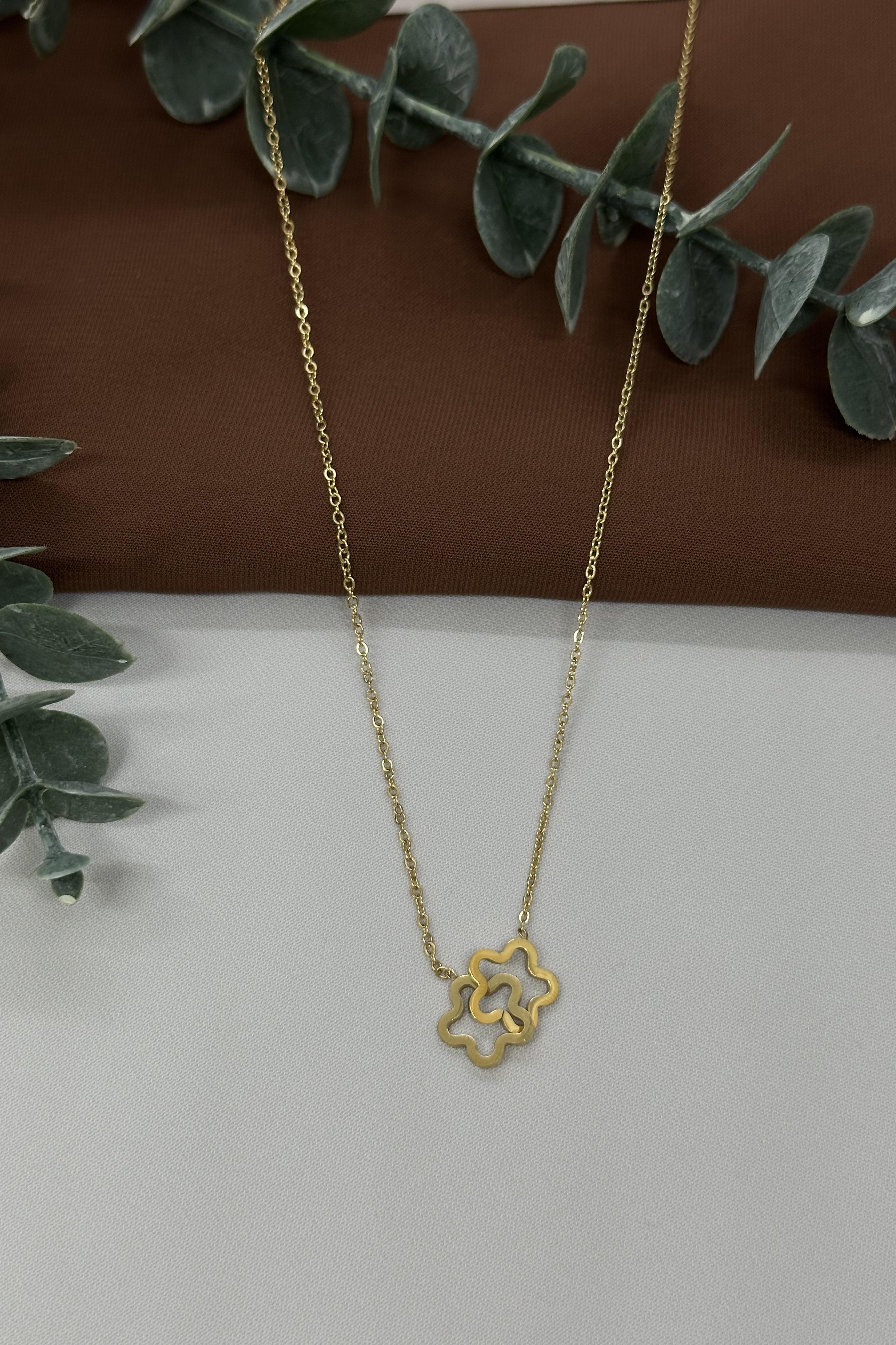 Çiçek Gold Çelik Kolye