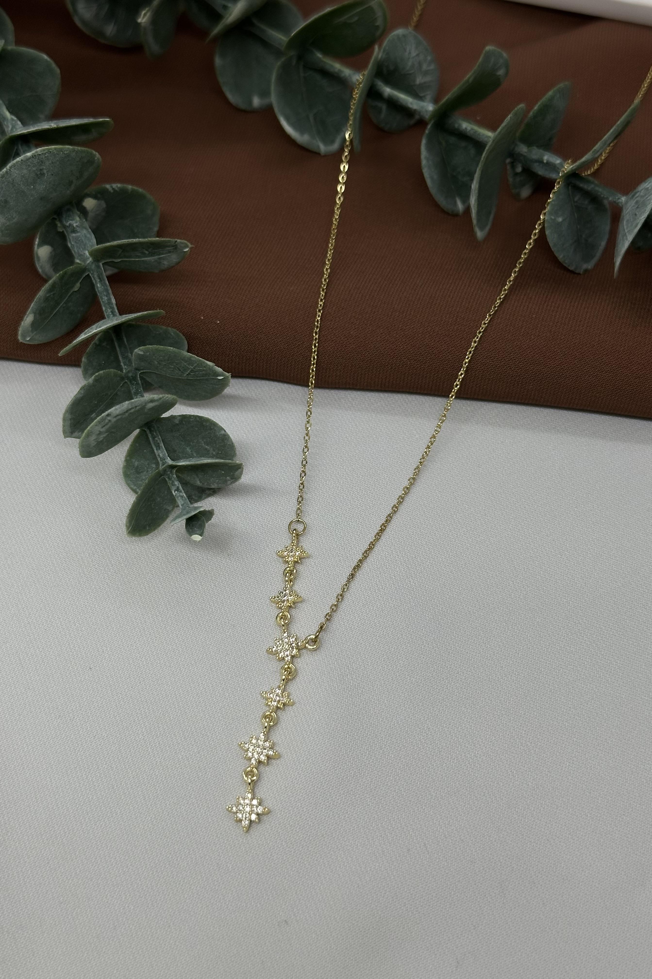 Yıldız Taşlı Gold Çelik Y Kolye