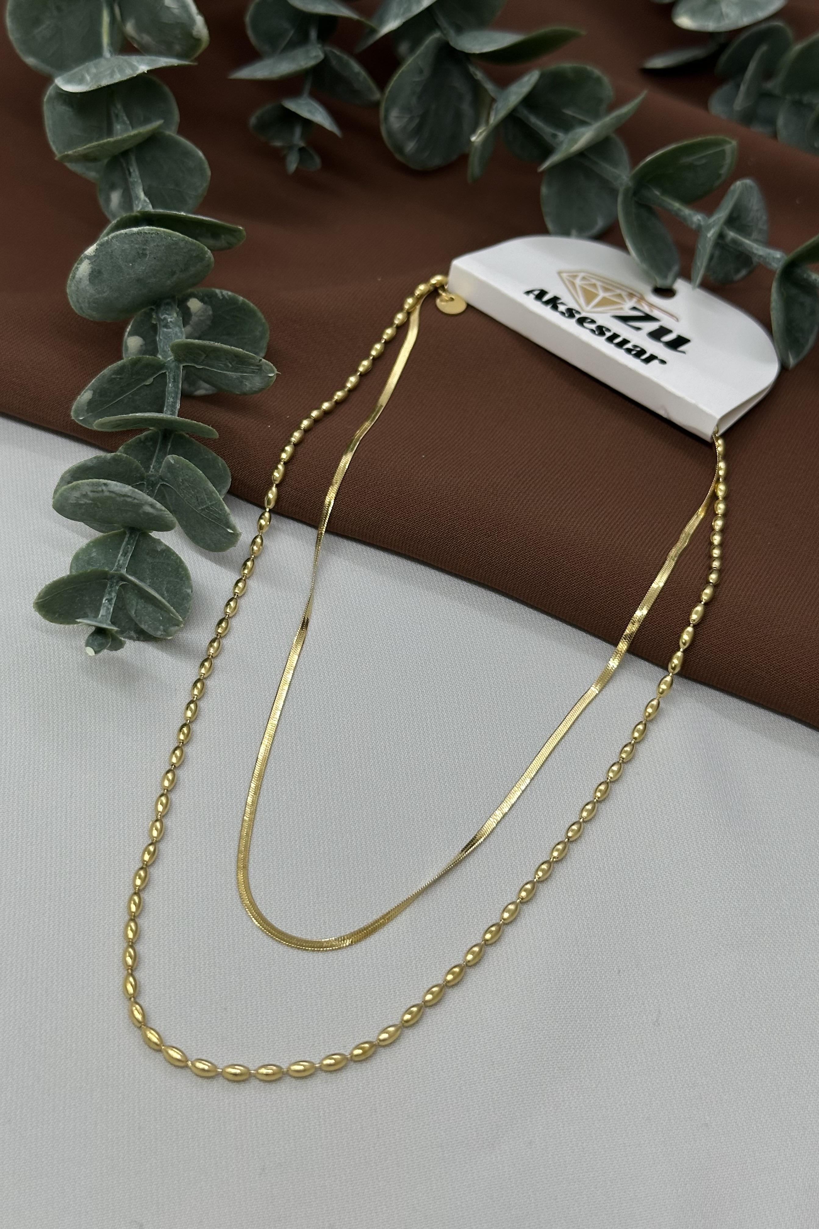 İkili Gold Çelik Kolye