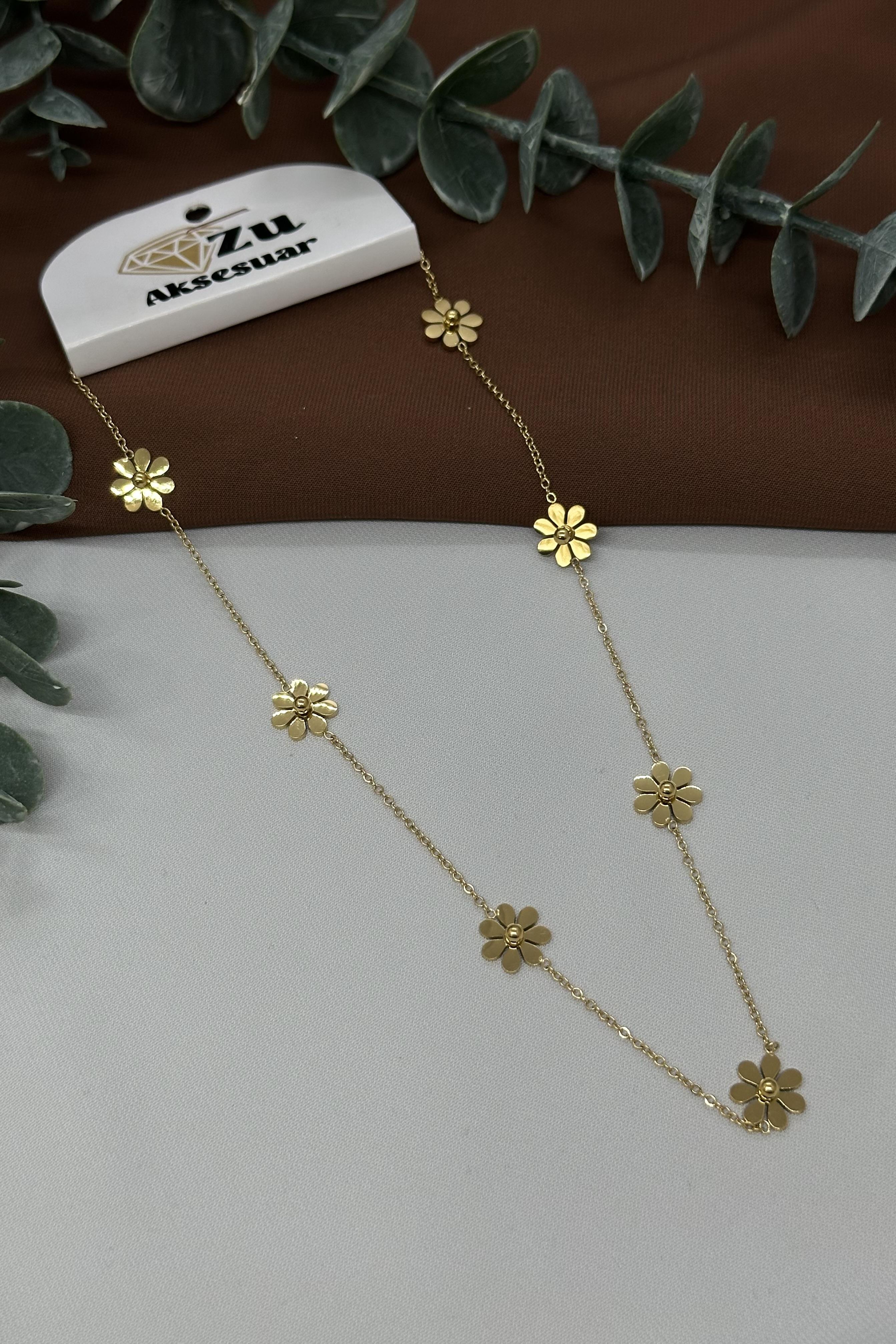 Papatyalı Gold Çelik Kolye