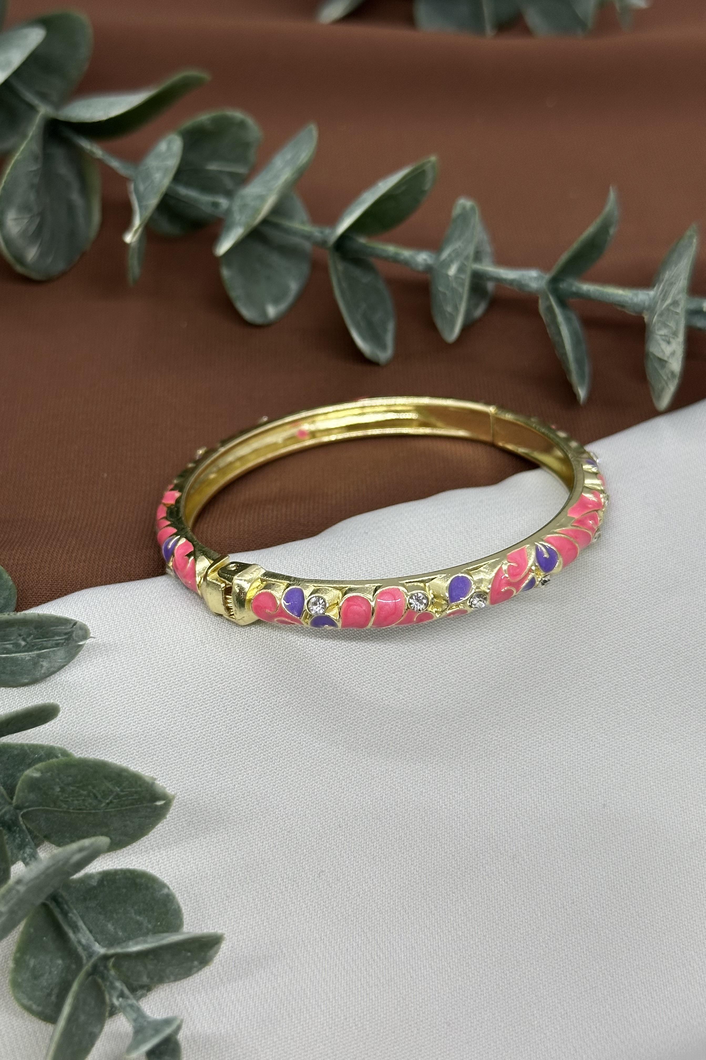 Fuşya-Mor Gold Mineli Kelepçe Bilekli